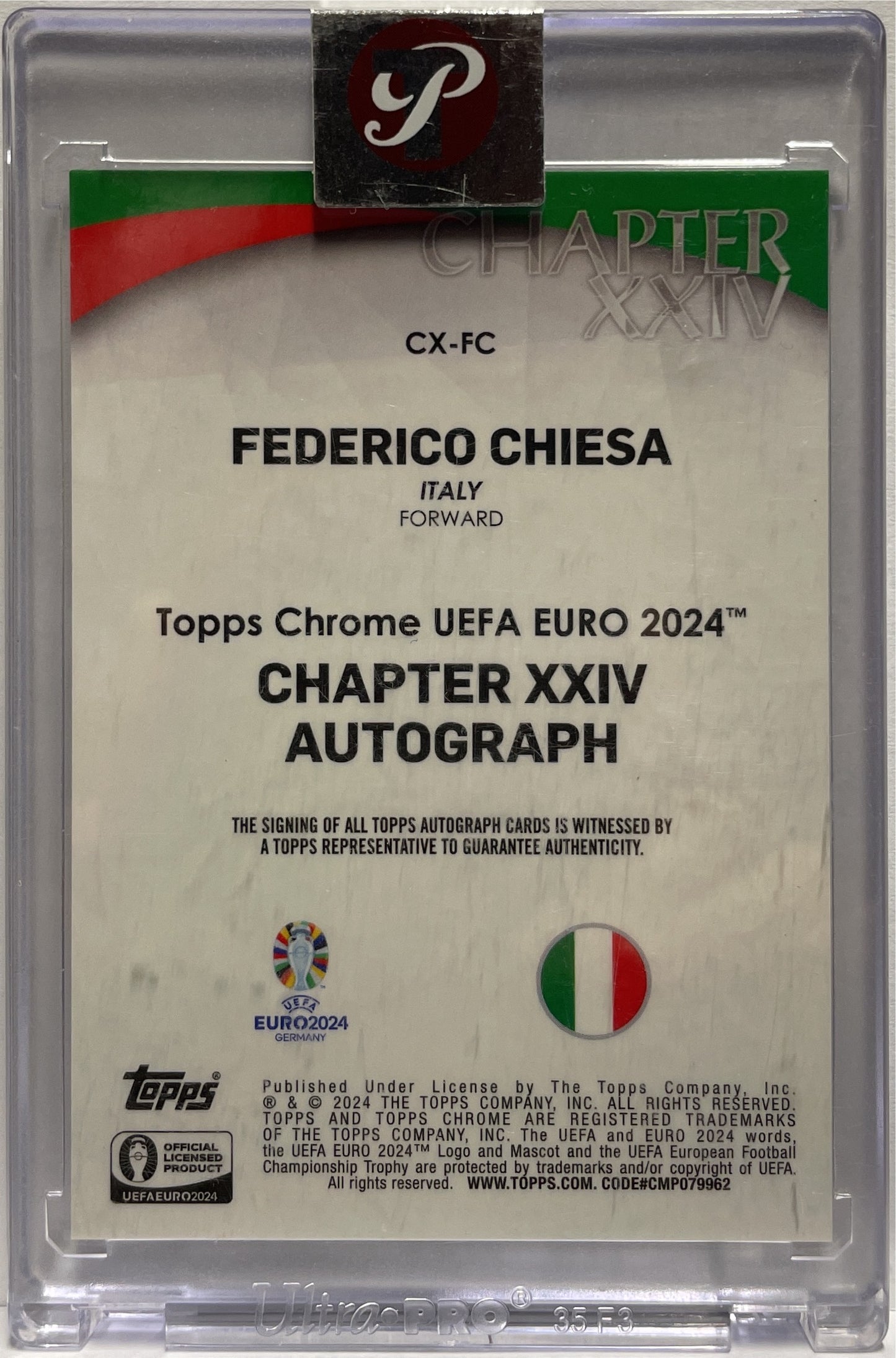 Federico Chiesa 7/10 Autograph Chapter XXIV Green Topps Chrome Euro 2024