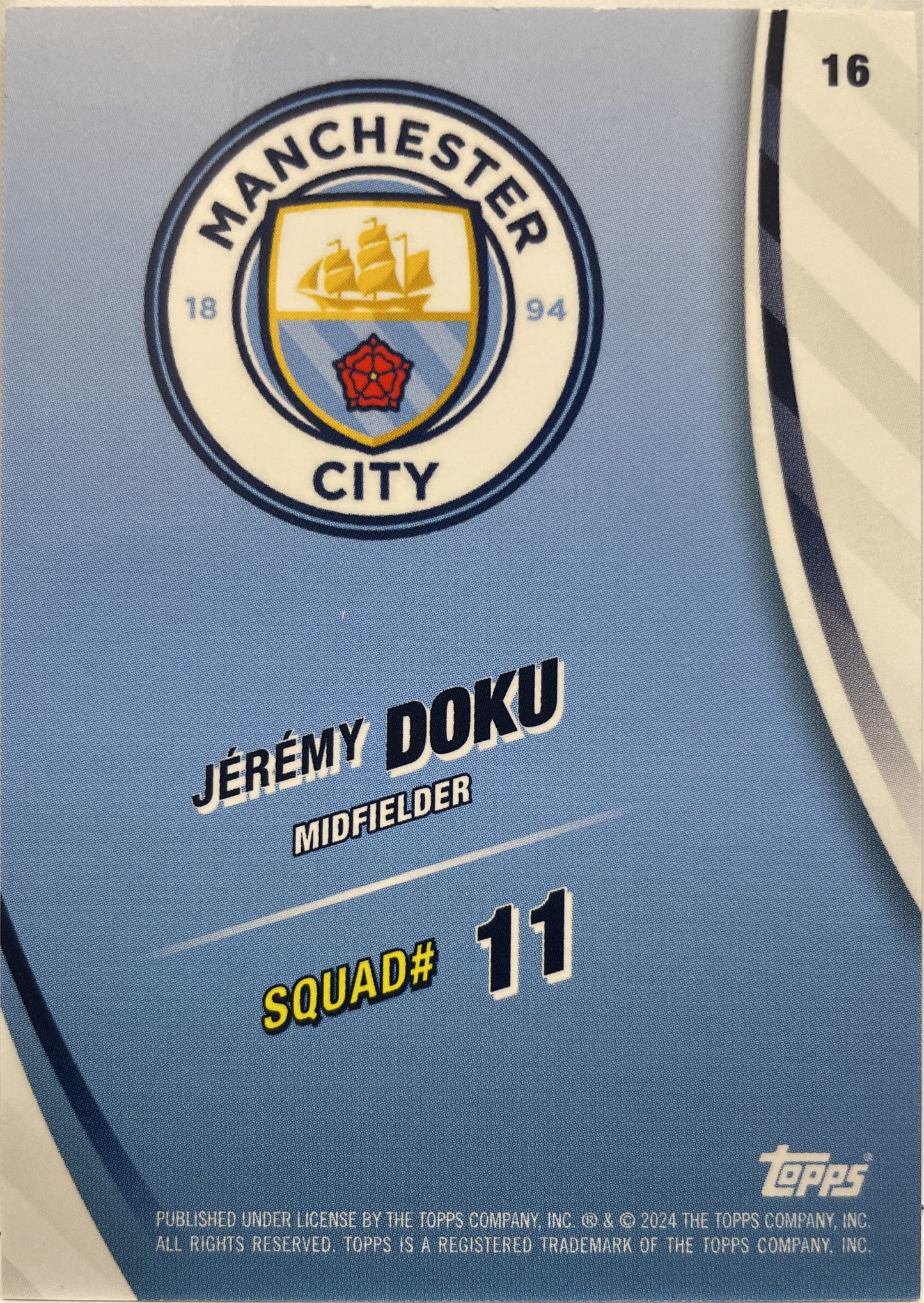 Jeremy Doku 18/25 Orange Topps Blue Moon Manchester City 2024/25