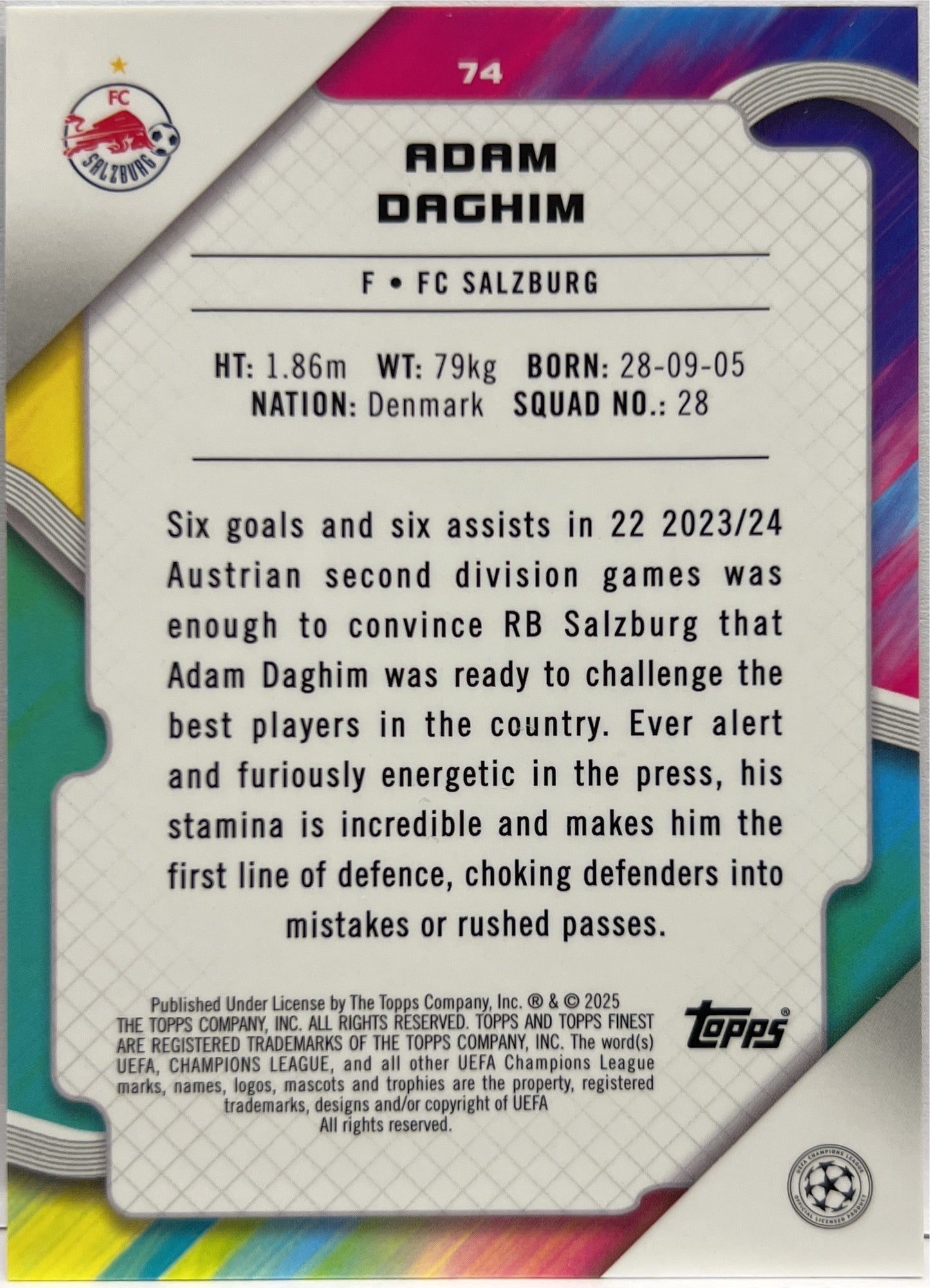 Adam Daghim 79/250 Rookie Pink Raywave Topps Finest UCC 2024/25