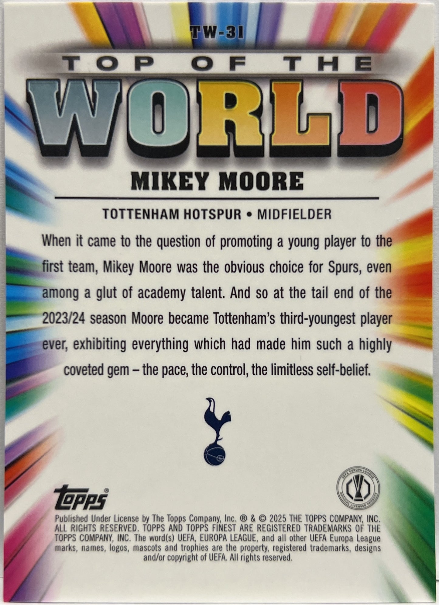 Mikey Moore 257/299 Rookie Top Of The World Purple Topps Finest UCC 2024/25