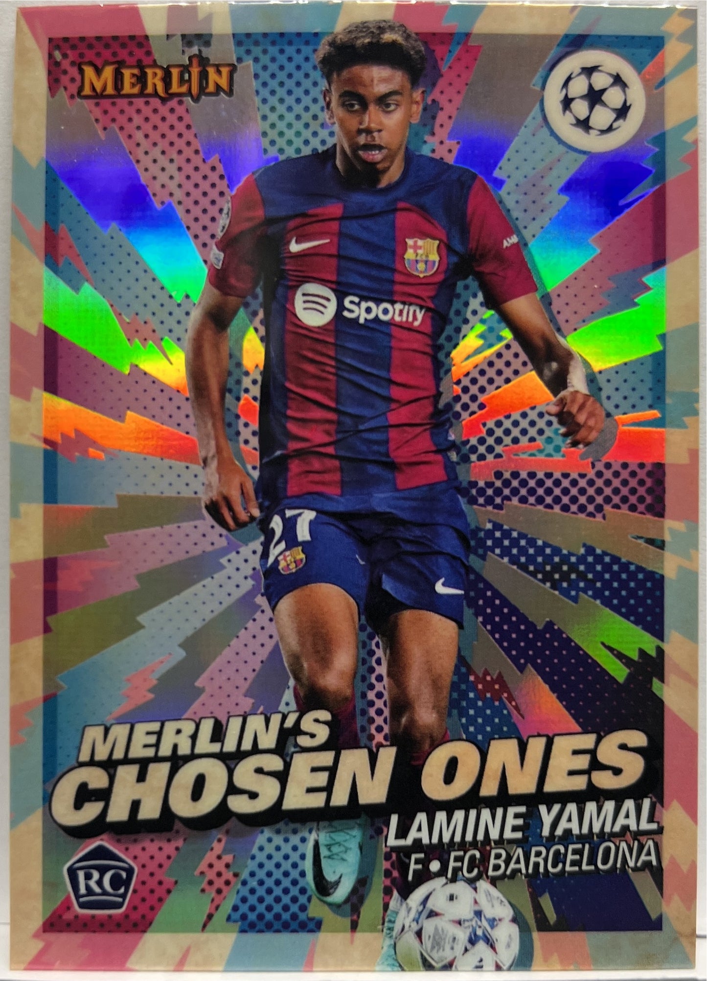Lamine Yamal Rookie Merlin's Chosen Ones Topps Chrome Merlin UCC 2023/24