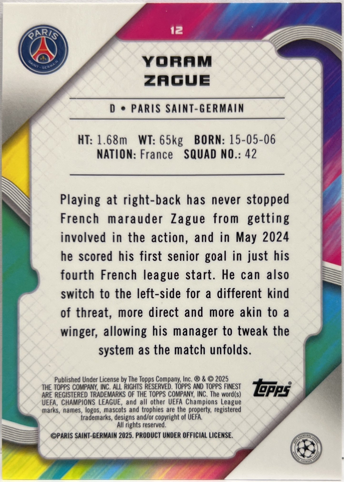 Yoram Zague 39/199 Rookie Purple Lava Topps Finest UCC 2024/25