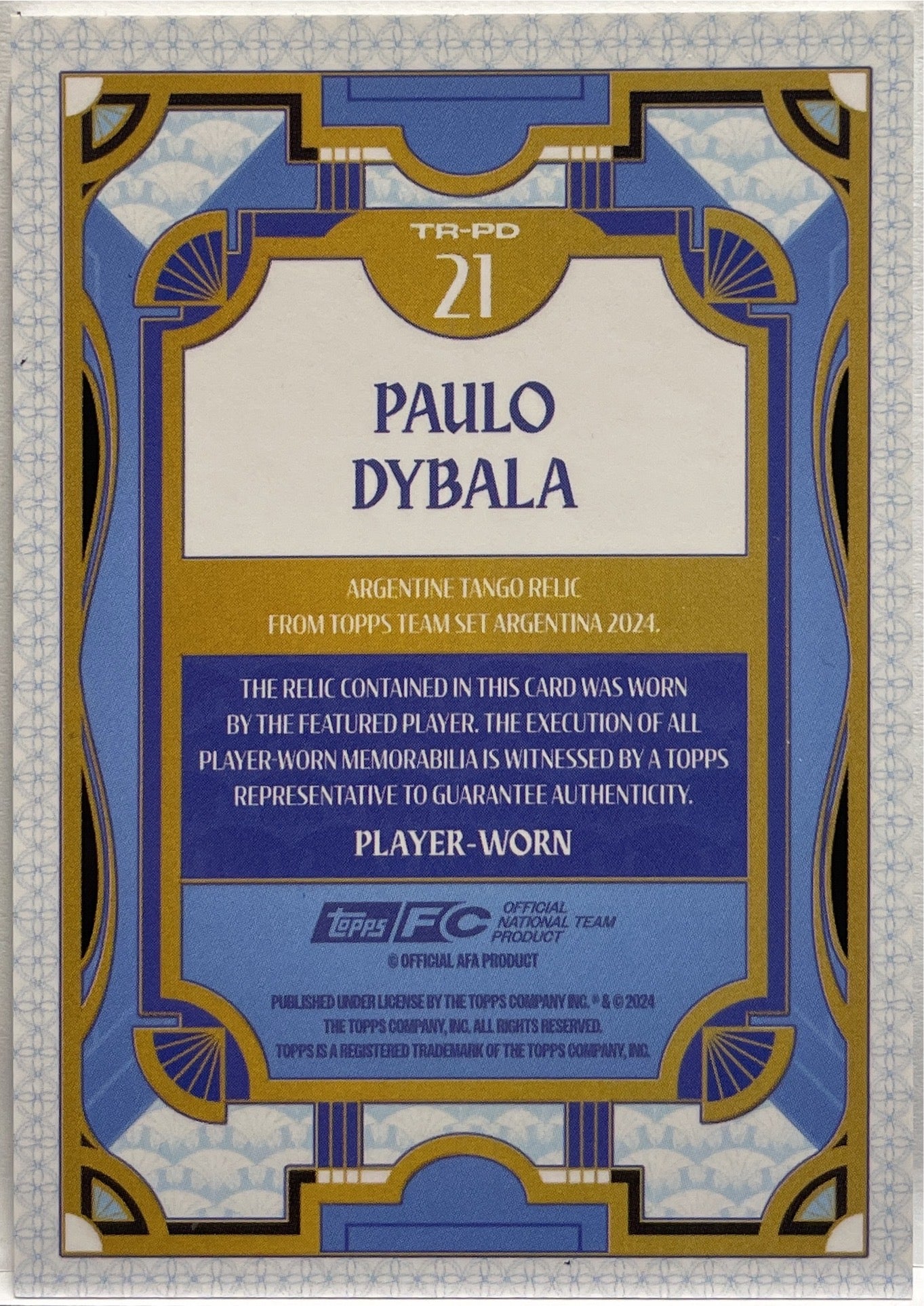 Paulo Dybala Patch Tango Relic Topps Argentina Team Set 2024/25