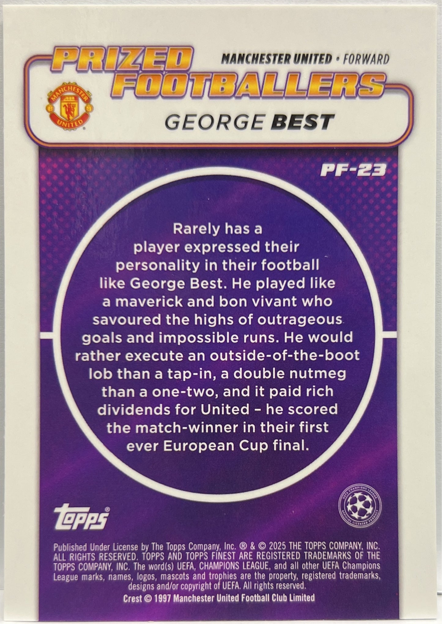 George Best 64/99 Prized Footballers Green Topps Finest UCC 2024/25