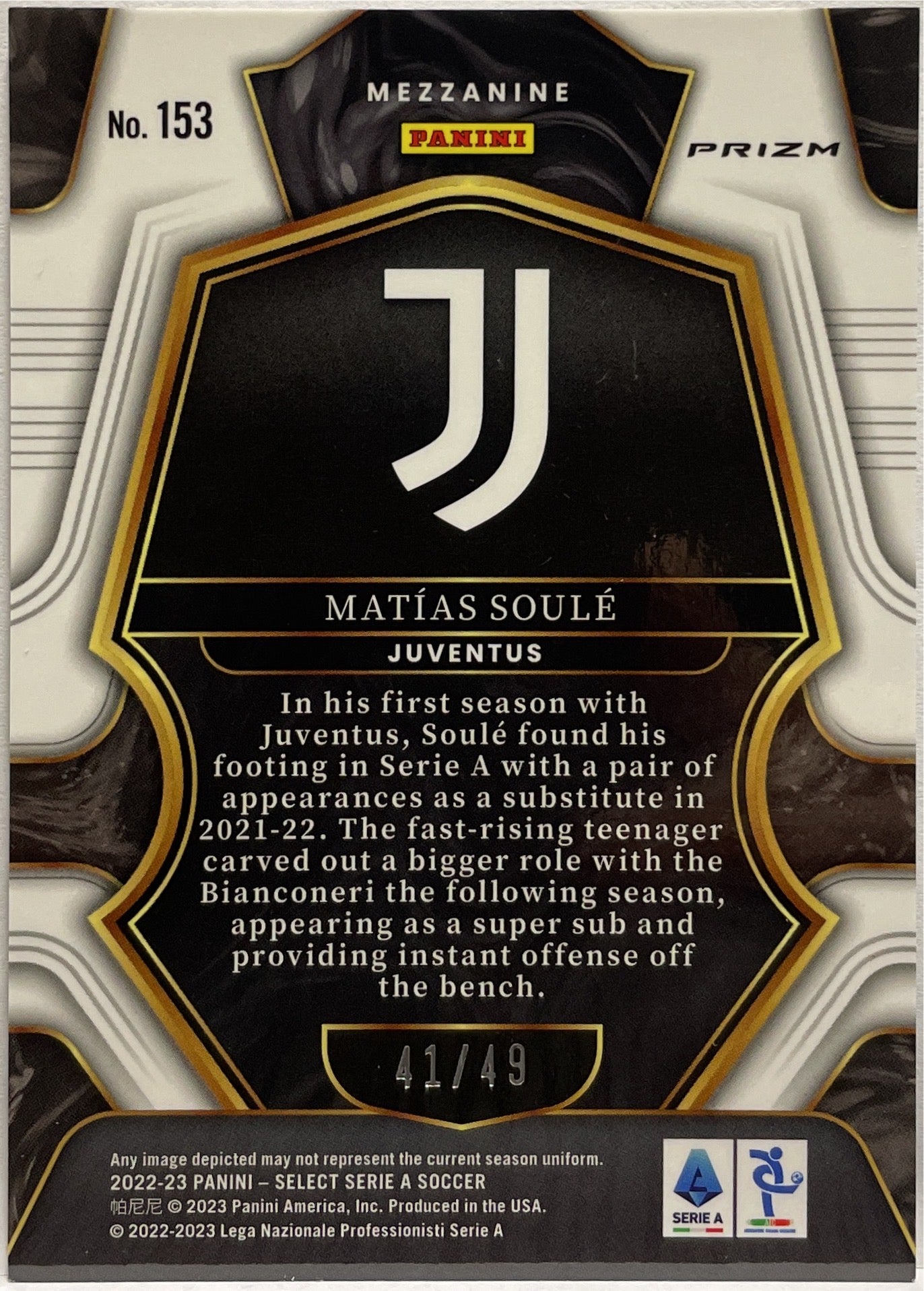 Matias Soule 41/49 Rookie Mezzanine Purple Select Serie A 2022/23