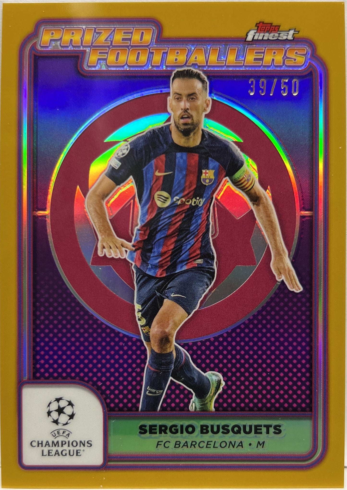 Sergio Busquets 39/50 Prized Footballers Gold Topps Finest UCC 2024/25