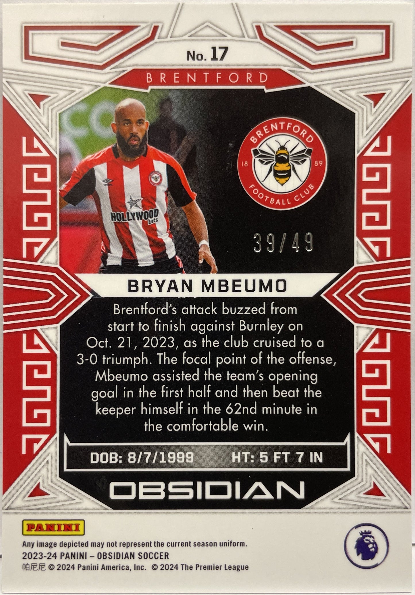 Bryan Mbeumo 39/49 Red Pulsar Electric Etch Obsidian 2023/24