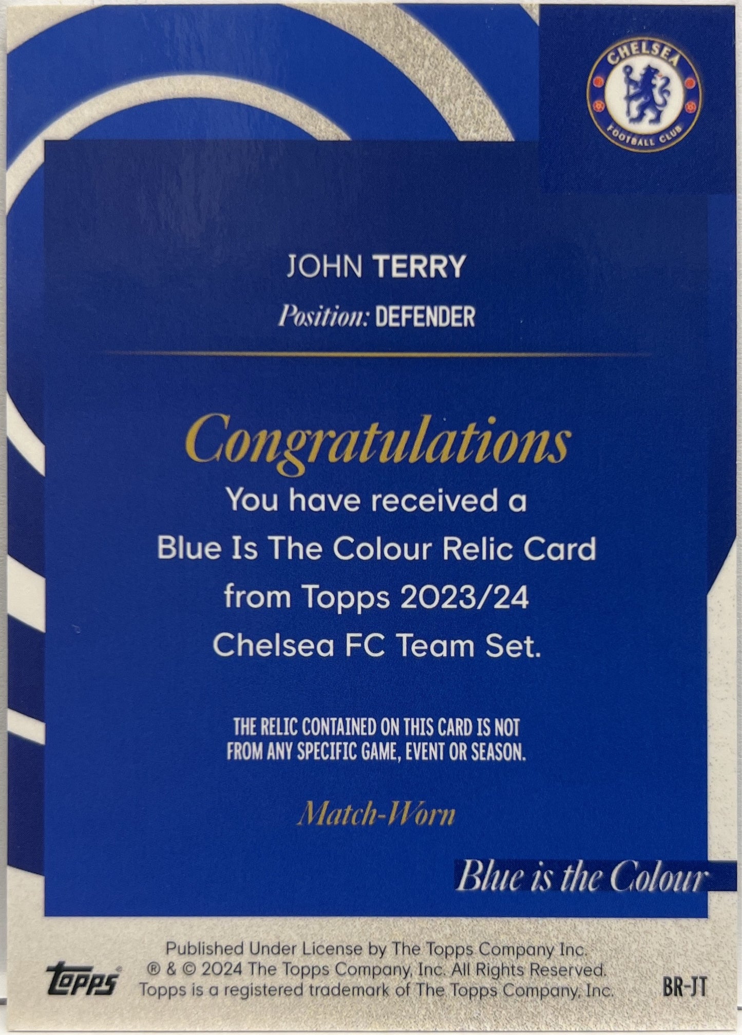 John Terry 6/10 Patch Blue Is The Colour Topps Chelsea Team Set 2023/24