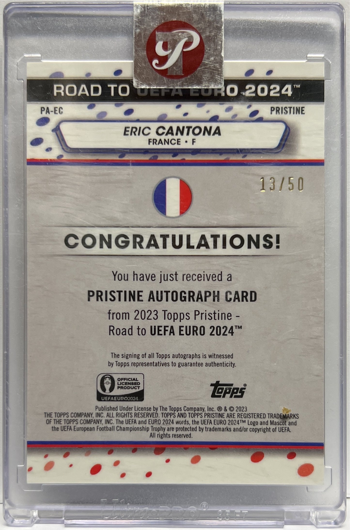 Eric Cantona 13/50 Autograph Gold Topps Pristine Road To Euro 2024
