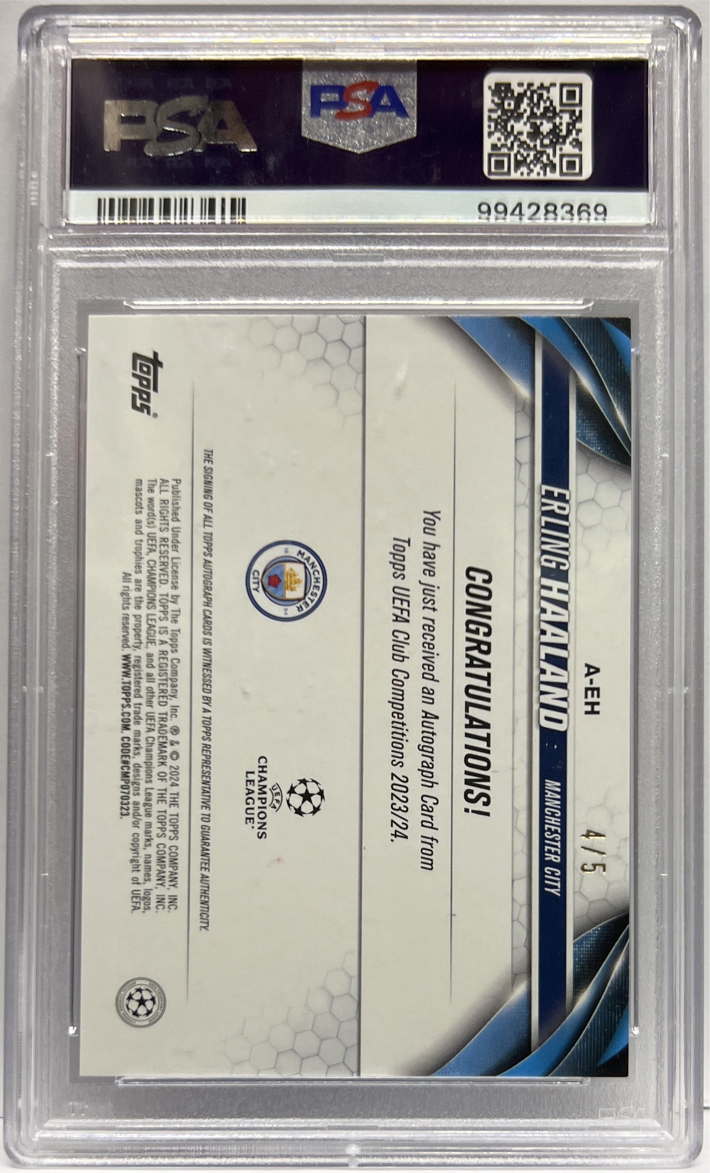 Erling Haaland 4/5 Autograph Red Topps UCC 2023/24 PSA 9