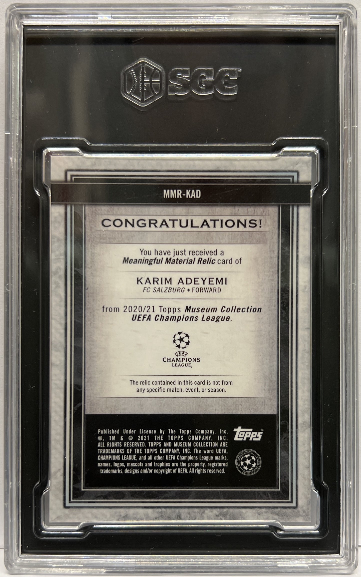 Karim Adeyemi 1/50 Rookie Patch Meaningful Material Relic Gold Topps Museum 2020/21 SGC 10
