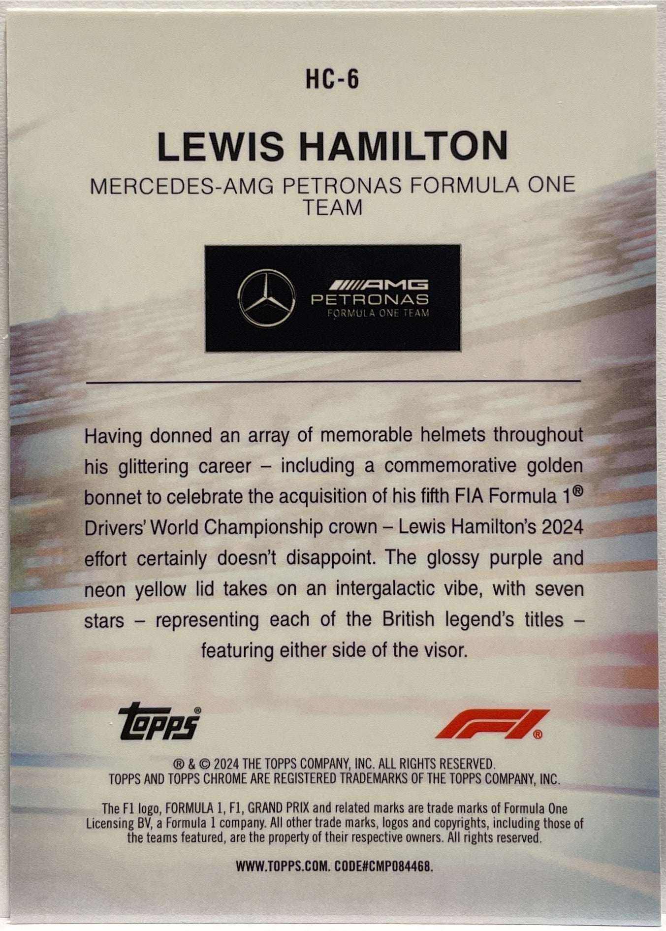 Lewis Hamilton Helmet Collection Topps Chrome F1 2024