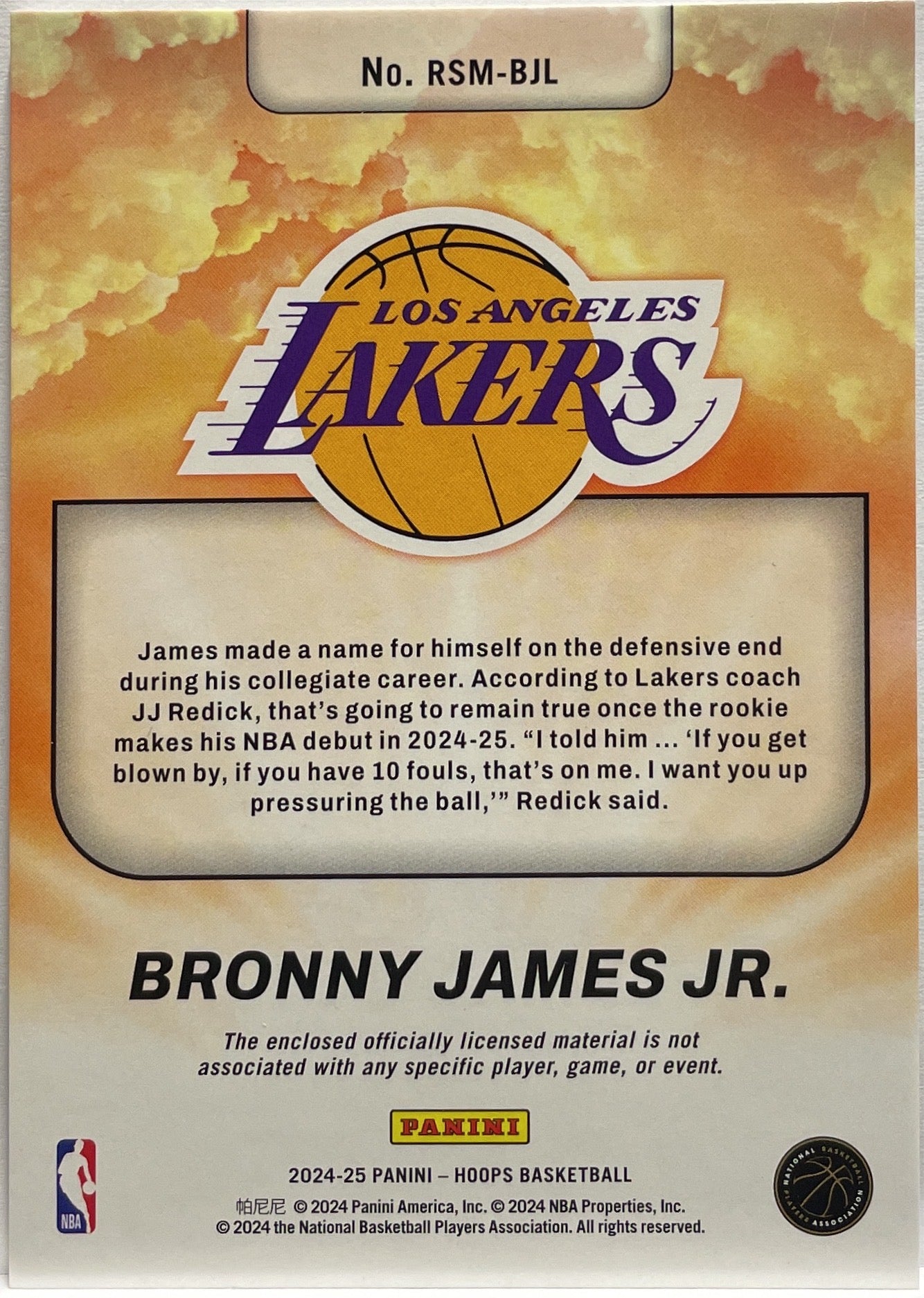 Bronny James Jr Rookie Patch Rise N Shine Hoops Basketball NBA 2024/25