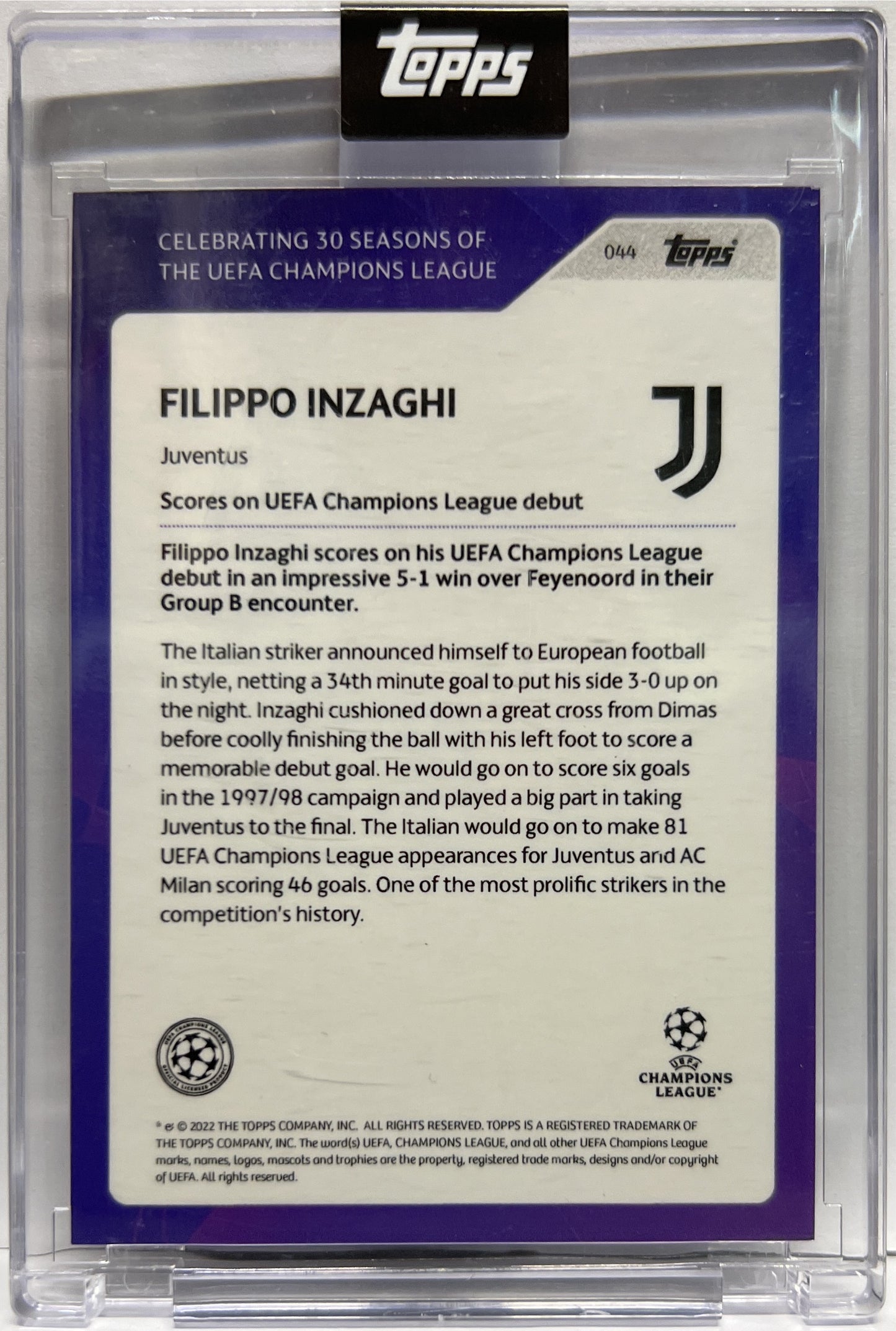 Filippo Inzaghi 13/25 Autograph Topps 30 Season Of UCL 2022