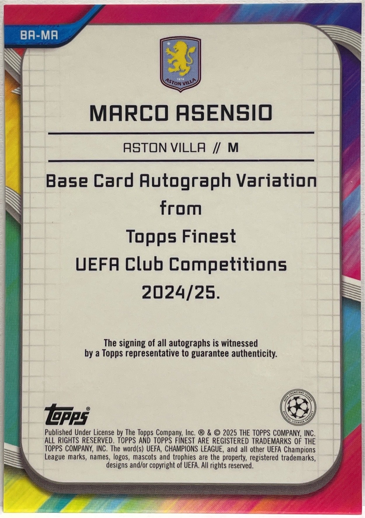 Marco Asensio Autograph Topps Finest UCC 2024/25
