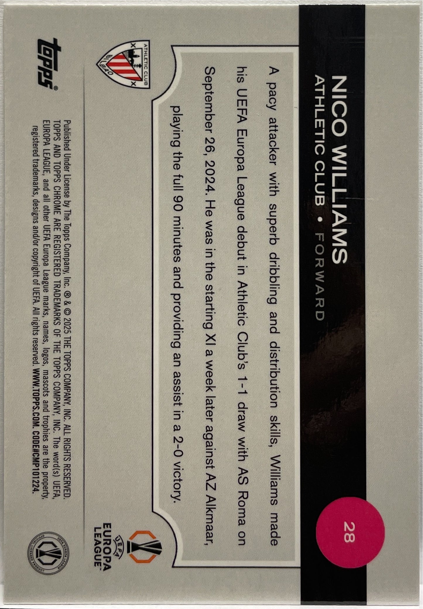 Nico Williams 109/199 Aqua Topps Chrome UCC 2024/25