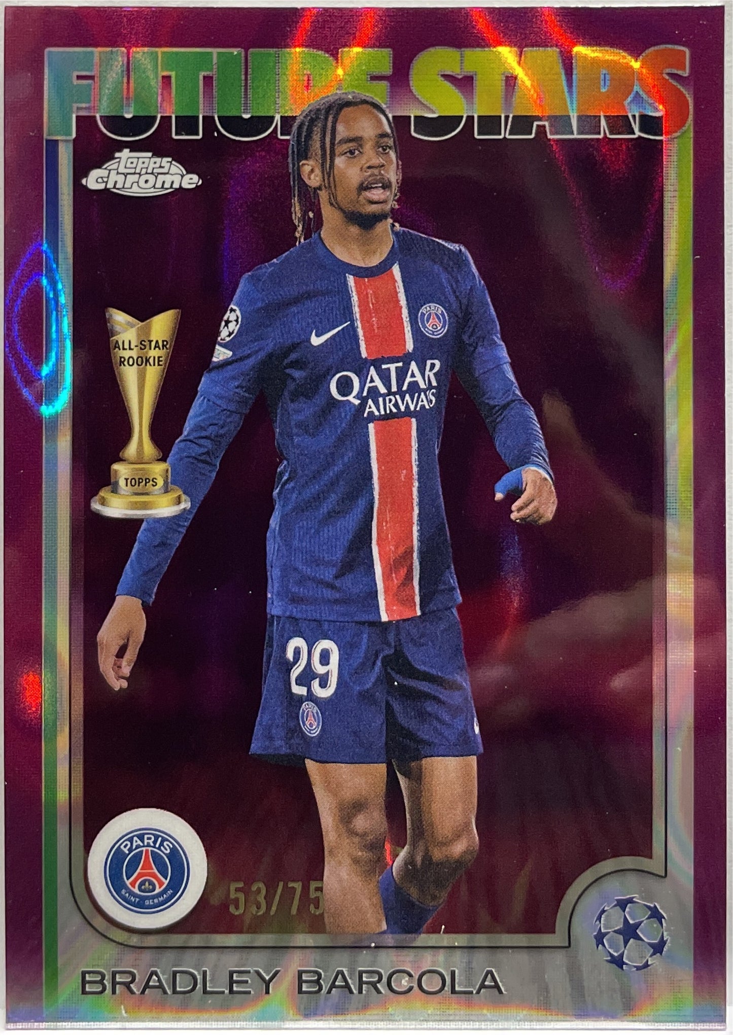 Bradley Barcola 53/75 Future Stars All Star Rookie Magenta Lava Topps Chrome UCC 2024/25