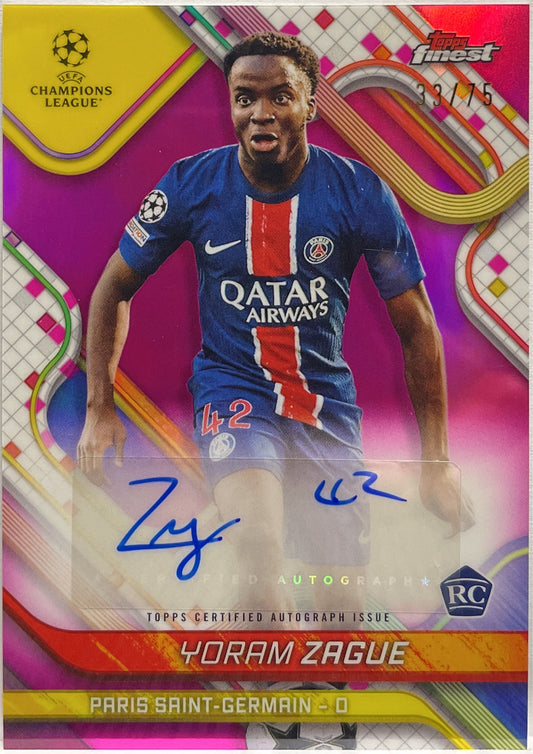 Yoram Zague 33/75 Rookie Autograph Pink Topps Finest UCC 2024/25