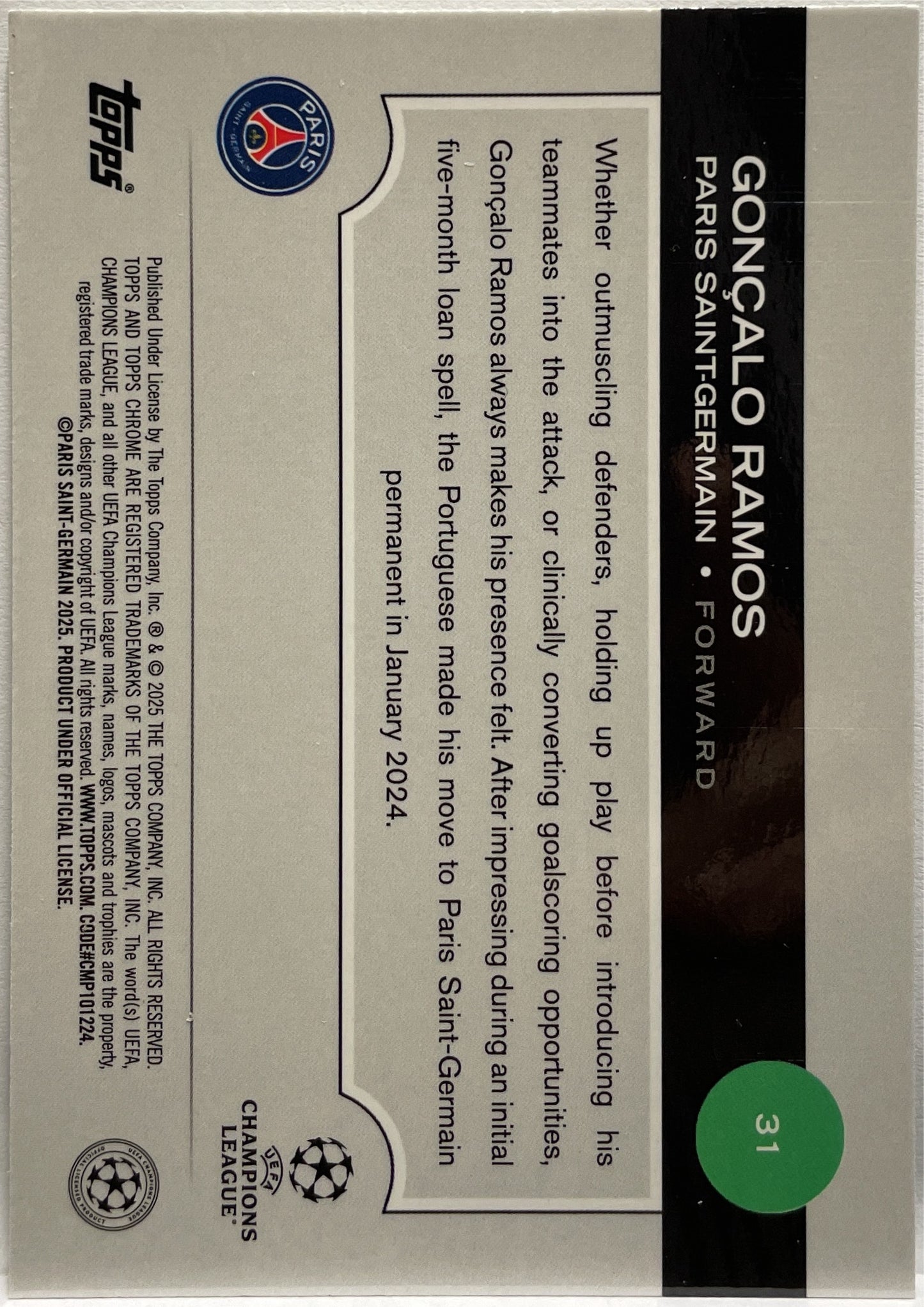 Goncalo Ramos 181/199 Aqua Lava Topps Chrome UCC 2024/25