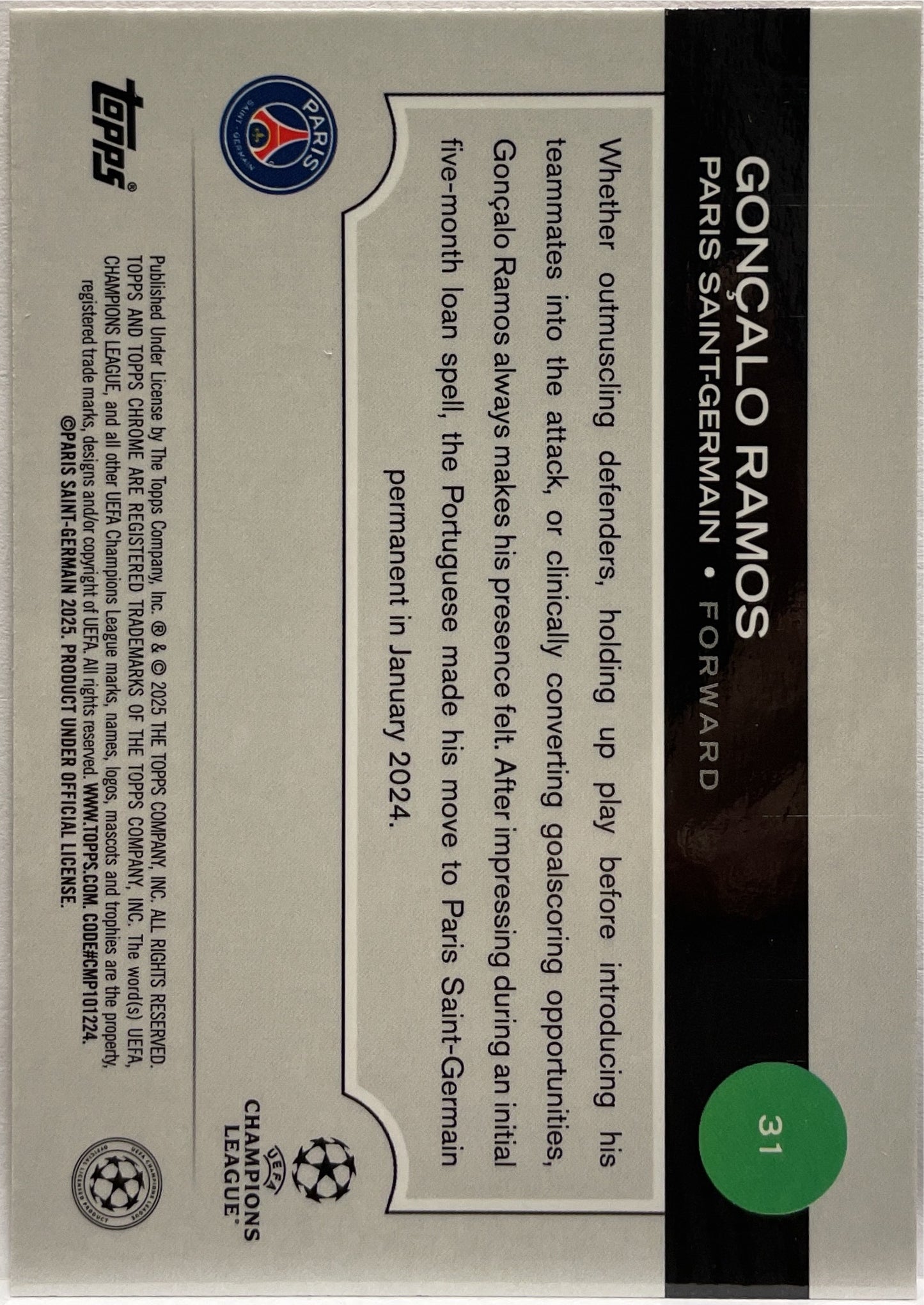 Goncalo Ramos 151/250 Pink Topps Chrome UCC 2024/25