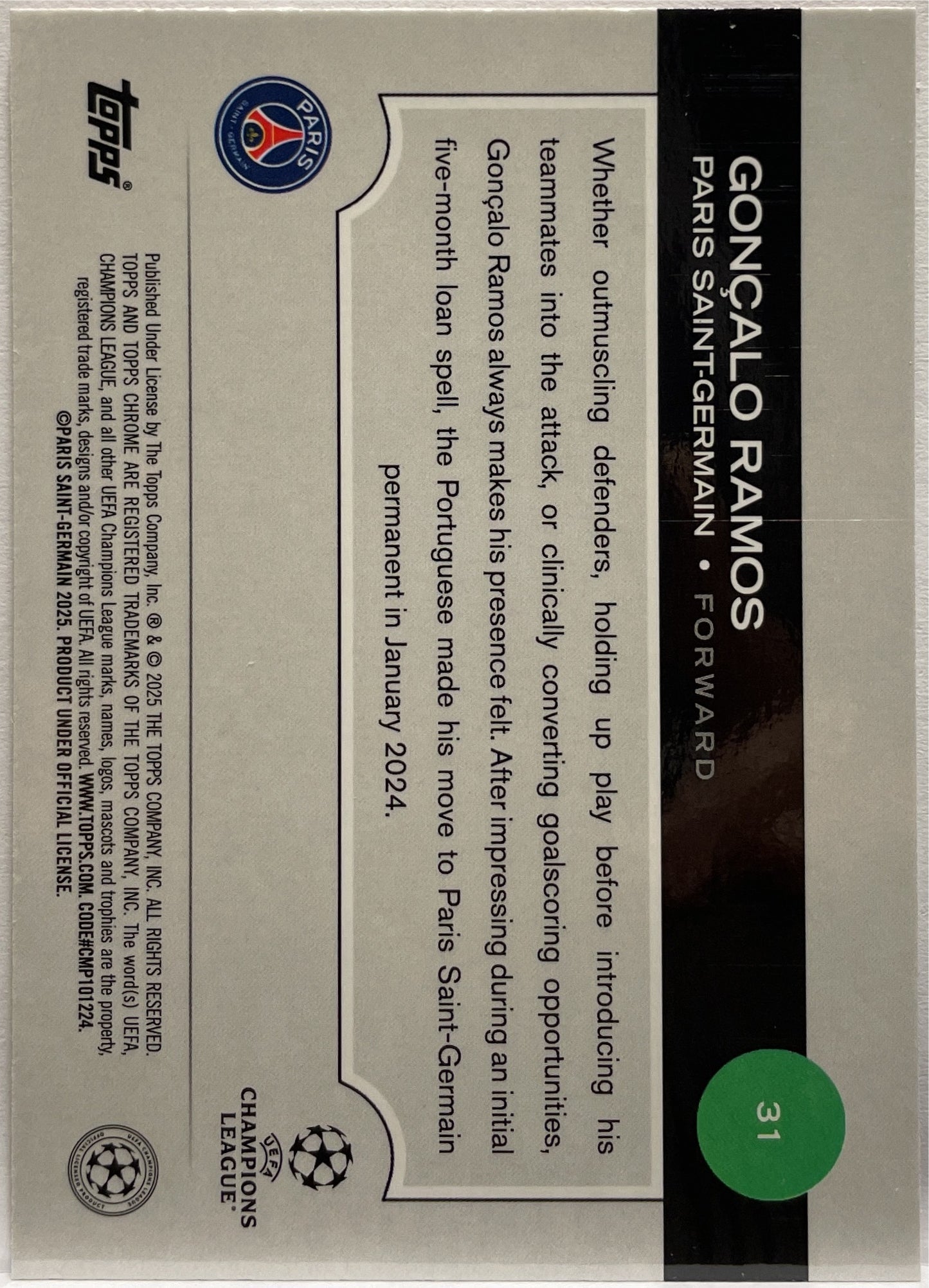 Goncalo Ramos 15/250 Pink Lava Topps Chrome UCC 2024/25