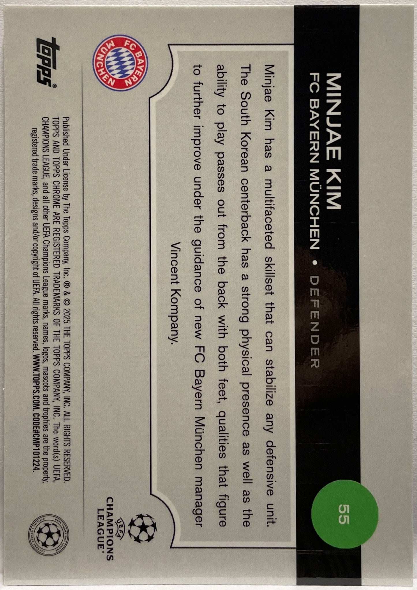 Minjae Kim 296/299 Violet Topps Chrome UCC 2024/25