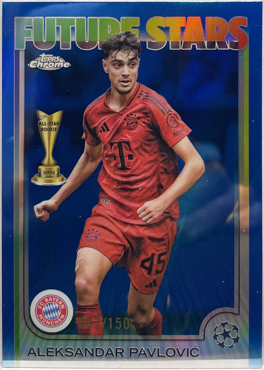 Aleksandar Pavlovic 65/150 Future Stars Blue Topps Chrome UCC 2024/25
