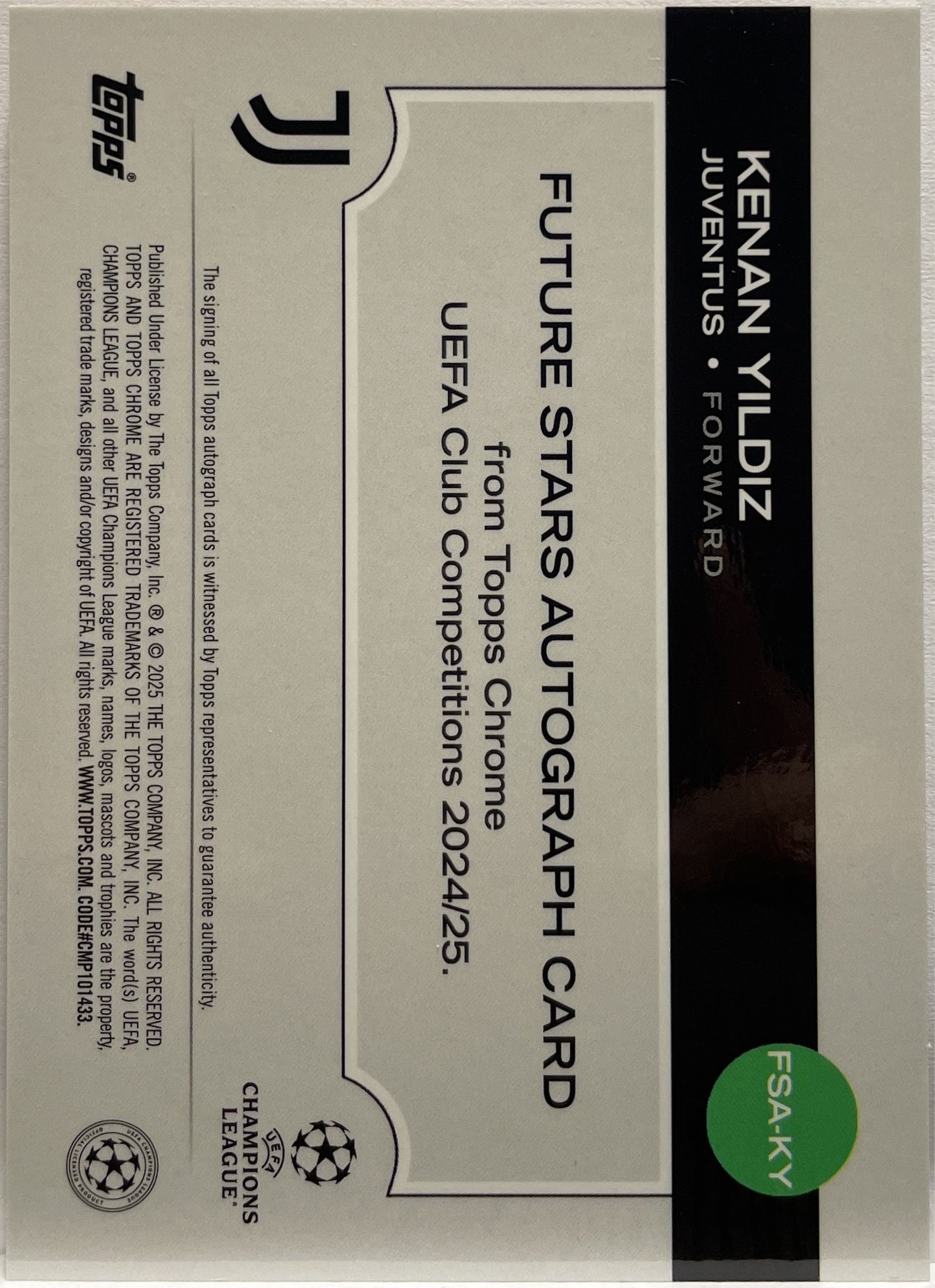 Kenan Yildiz 20/25 Autograph Future Stars All Star Rookie Orange Lava Topps Chrome UCC 2024/25