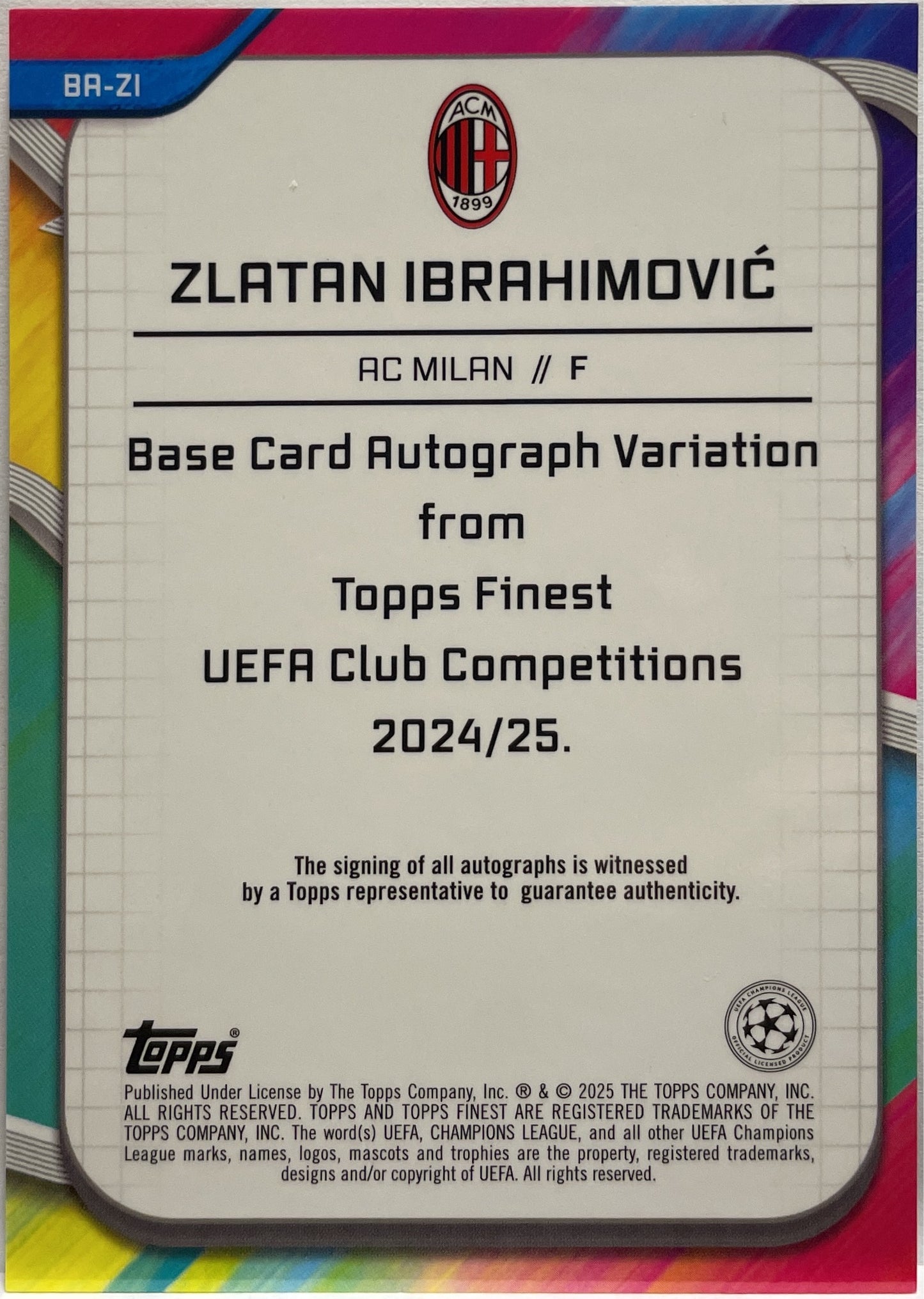 Zlatan Ibrahimovic 12/25 Autograph Orange Shimmer Topps Finest UCC 2024/25