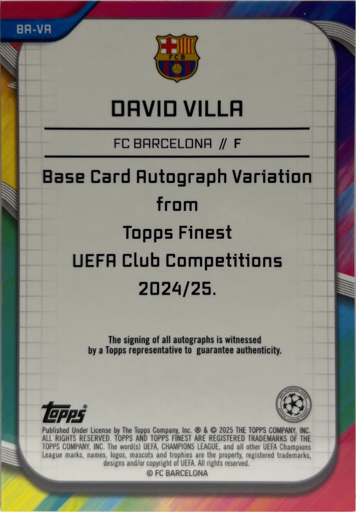 David Villa 5/99 Autograph Neon Green Wave Topps Finest UCC 2024/25