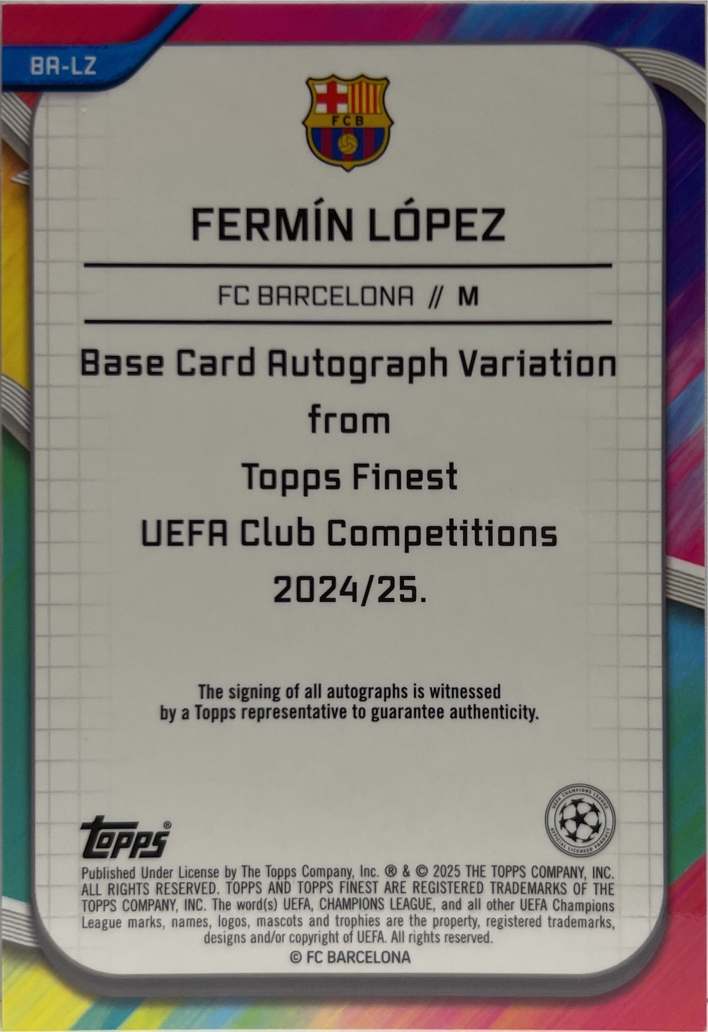 Fermin Lopez 17/50 Autograph Gold Wave Topps Finest UCC 2024/25