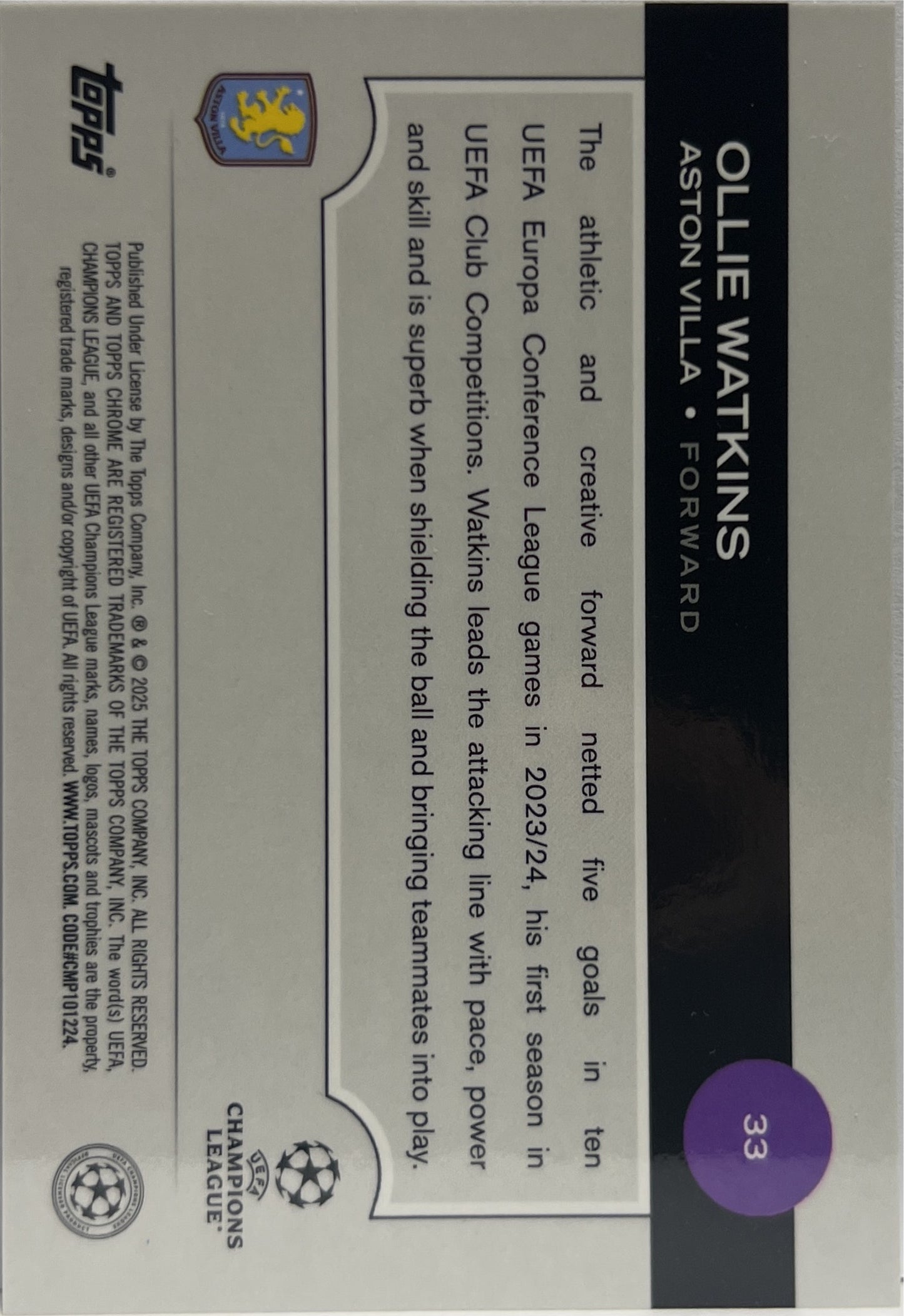 Ollie Watkins 2/10 Black Lava Topps Chrome UCC 2024/25