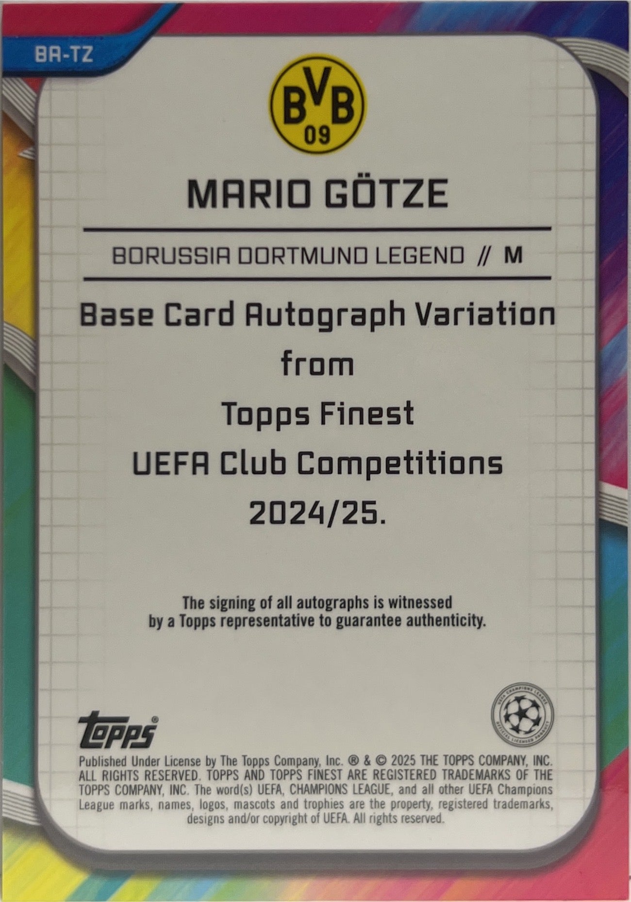 Mario Gotze 42/50 Autograph Gold Wave Topps Finest UCC 2024/25