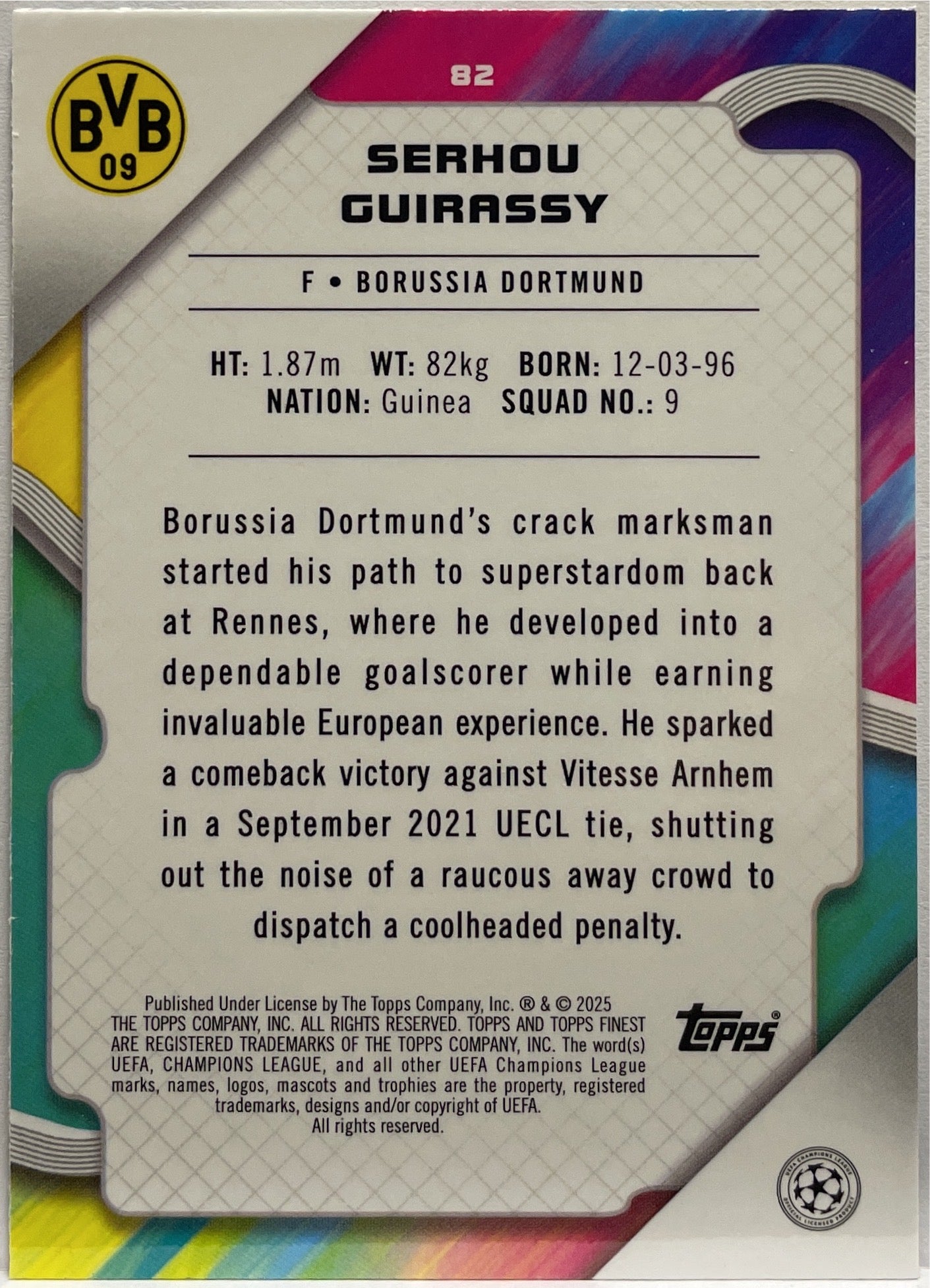 Serhou Guirassy 46/275 Sky Blue Topps Finest UCC 2024/25