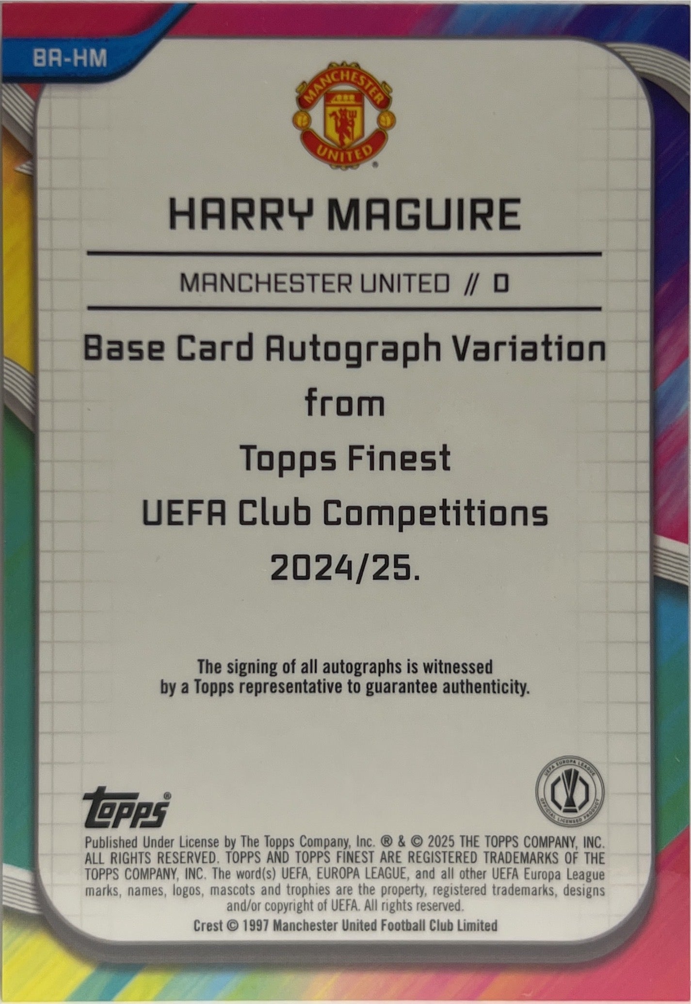 Harry Maguire 34/50 Autograph Gold Wave Topps Finest UCC 2024/25