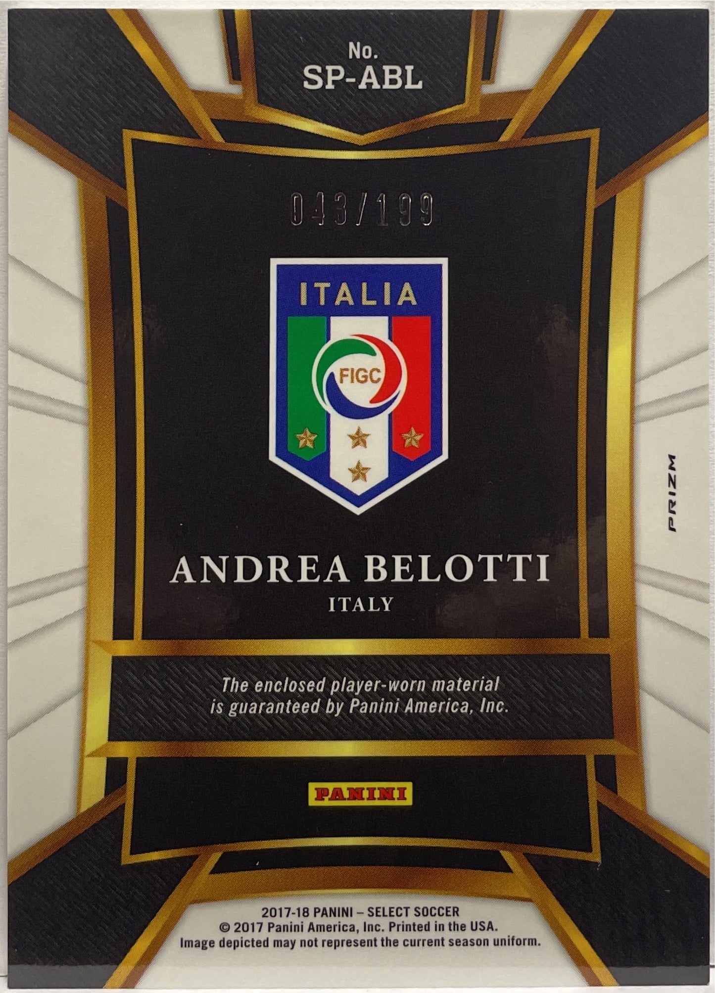 Andrea Belotti 43/199 Patch Player Worn Sparks Select Fifa 2017/18