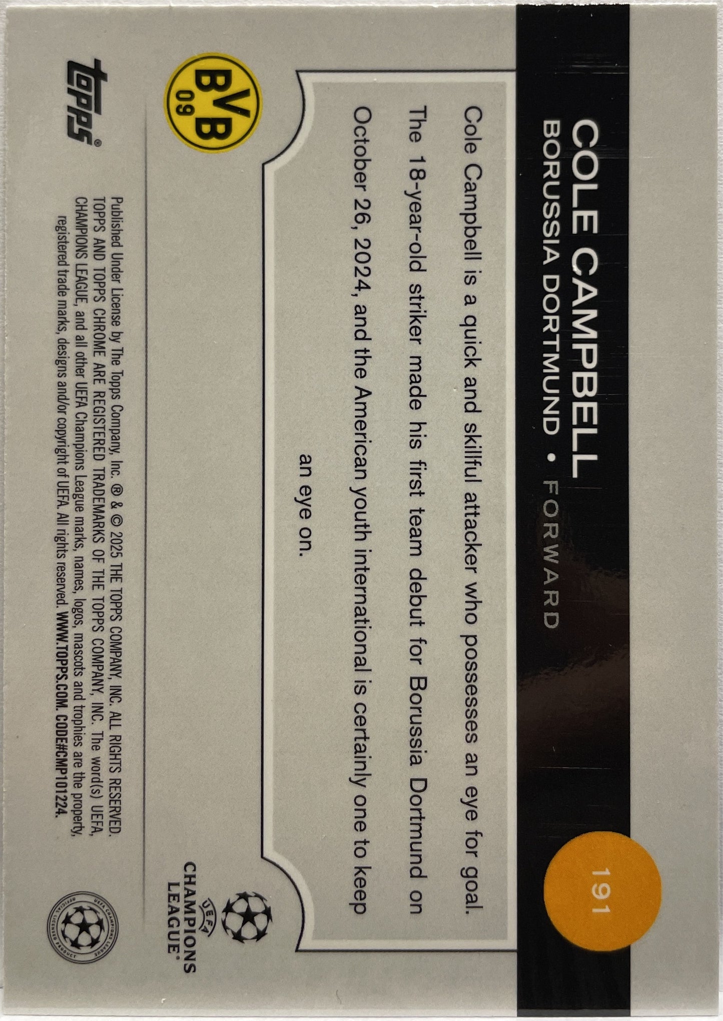 Cole Campbell 76/150 Blue Topps Chrome UCC 2024/25