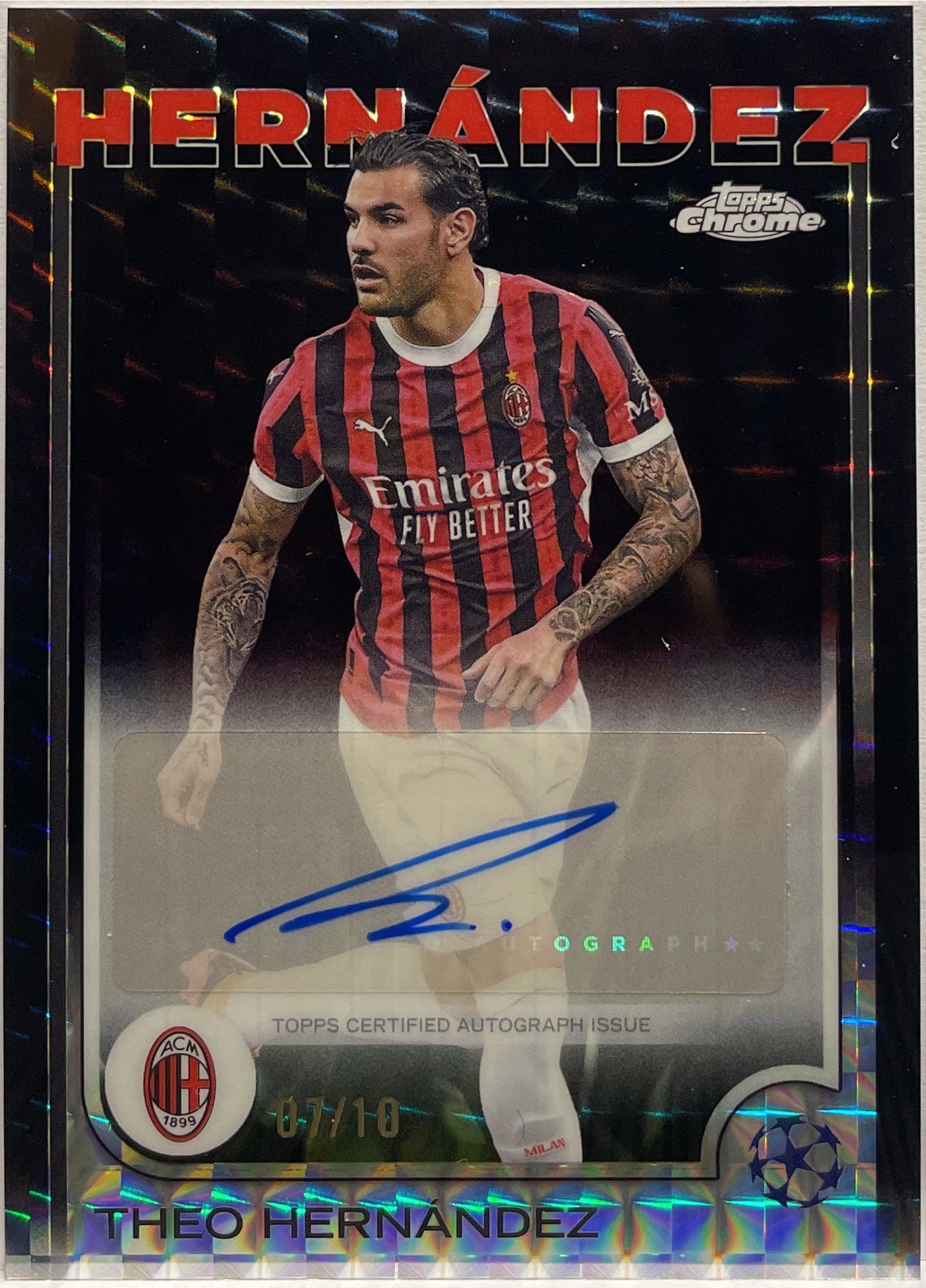 Theo Hernandez 7/10 Autograph Black Geometric Topps Chrome UCC 2024/25