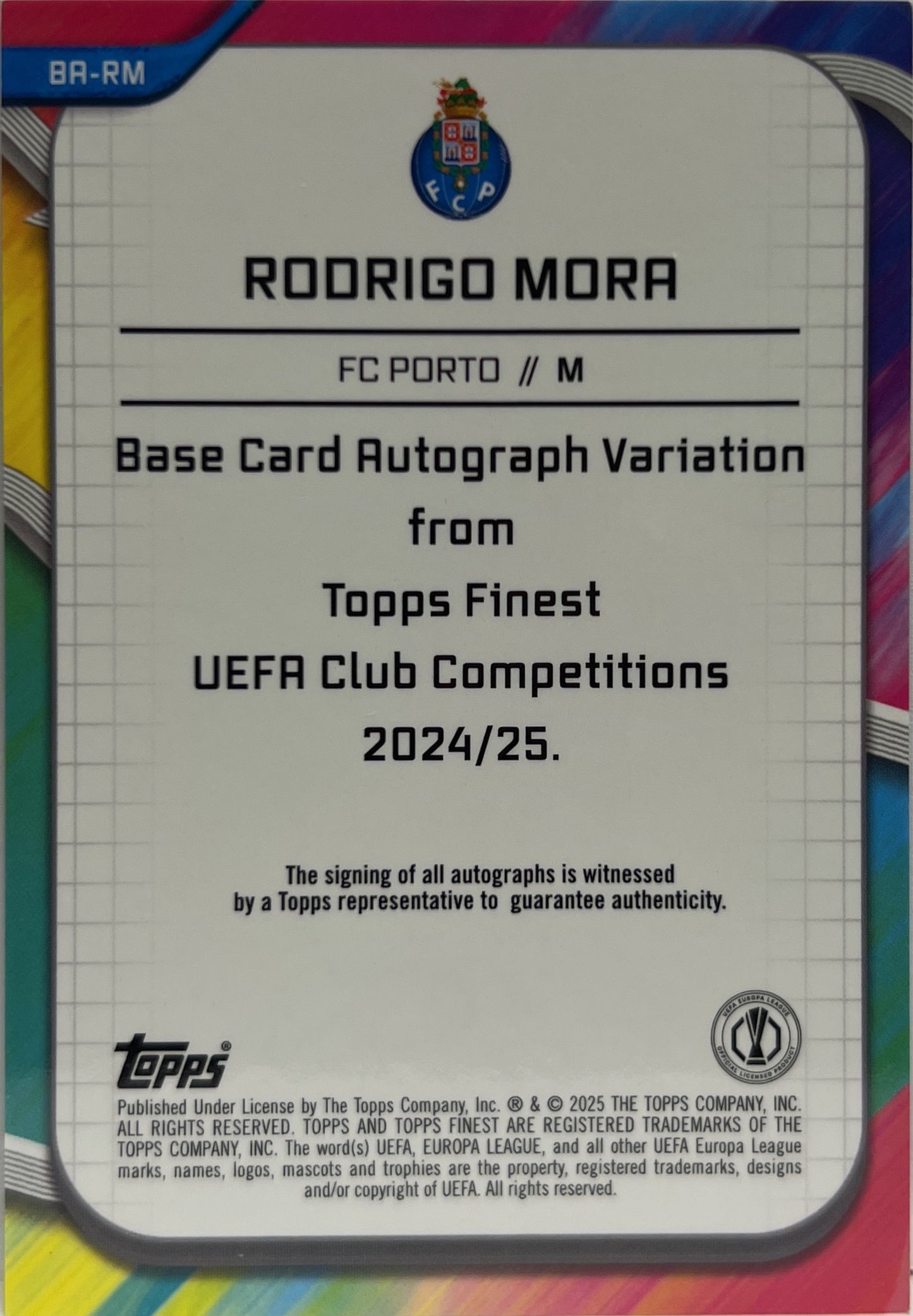 Rodrigo Mora 26/150 Rookie Autograph Blue Topps Finest UCC 2024/25