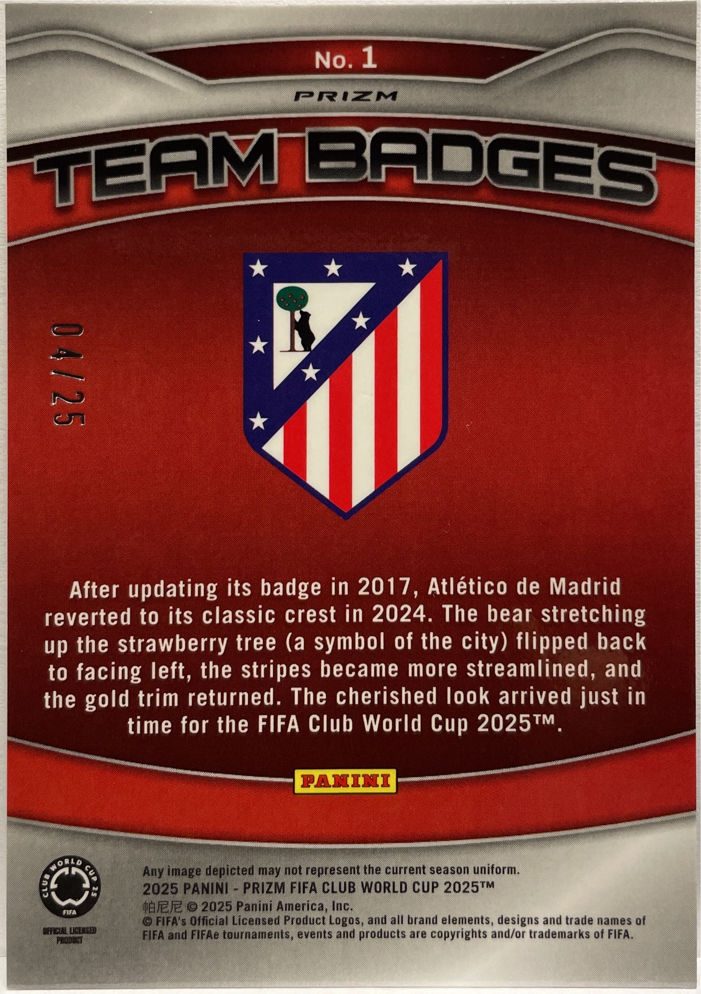 Atletico De Madrid 4/25 Team Badge Mojo Prizm Fifa Club World Cup 2025