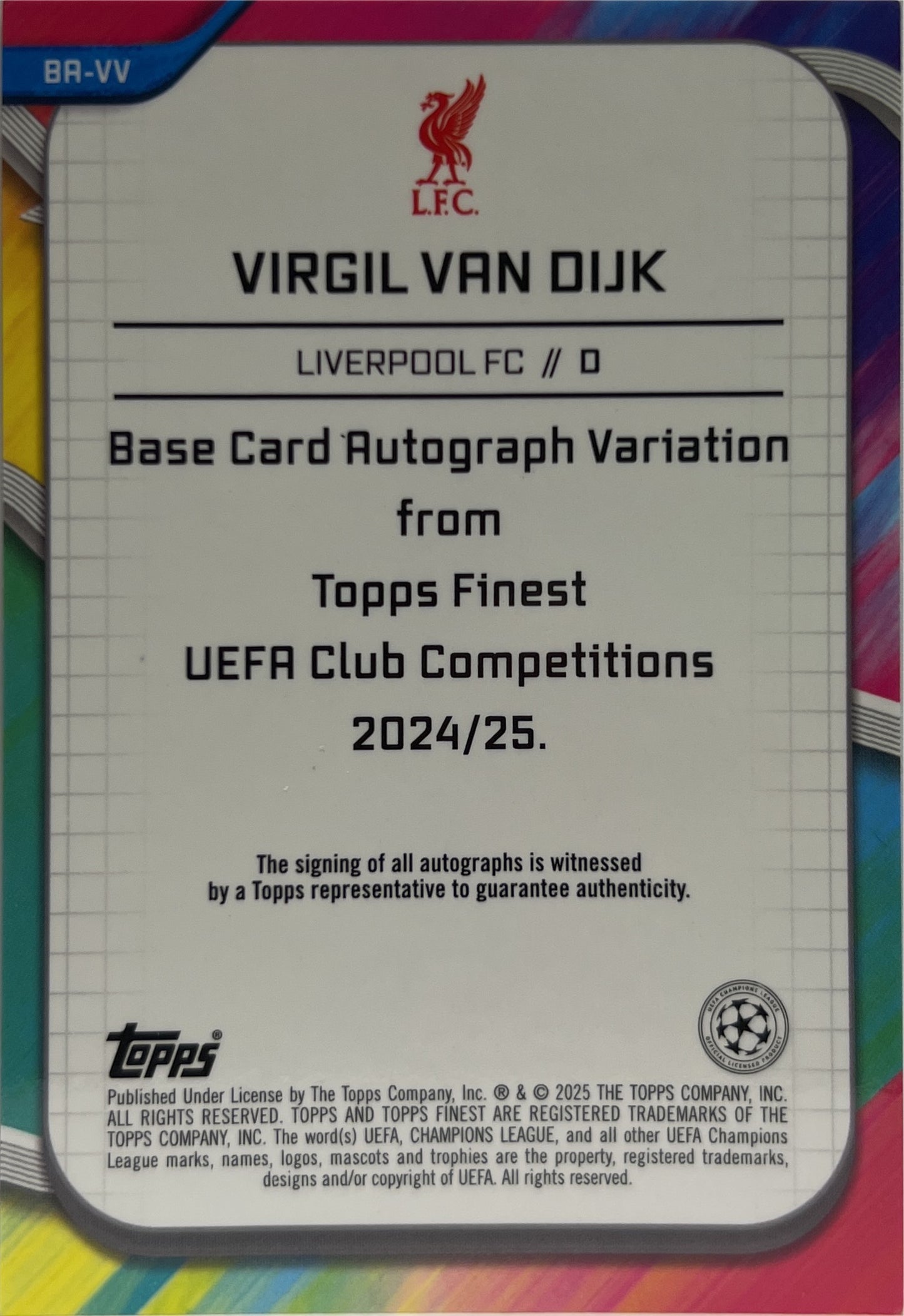Virgil Van Dijk 28/99 Autograph Neon Green Topps Finest UCC 2024/25