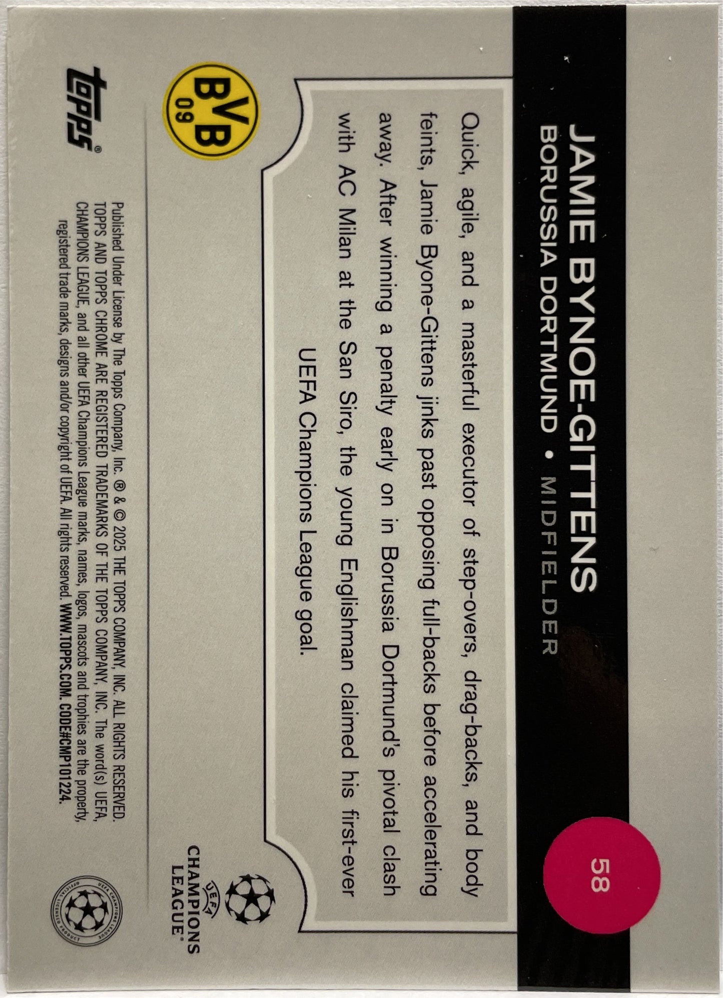 Jamie Bynoe Gittens 55/150 Blue Topps Chrome UCC 2024/25