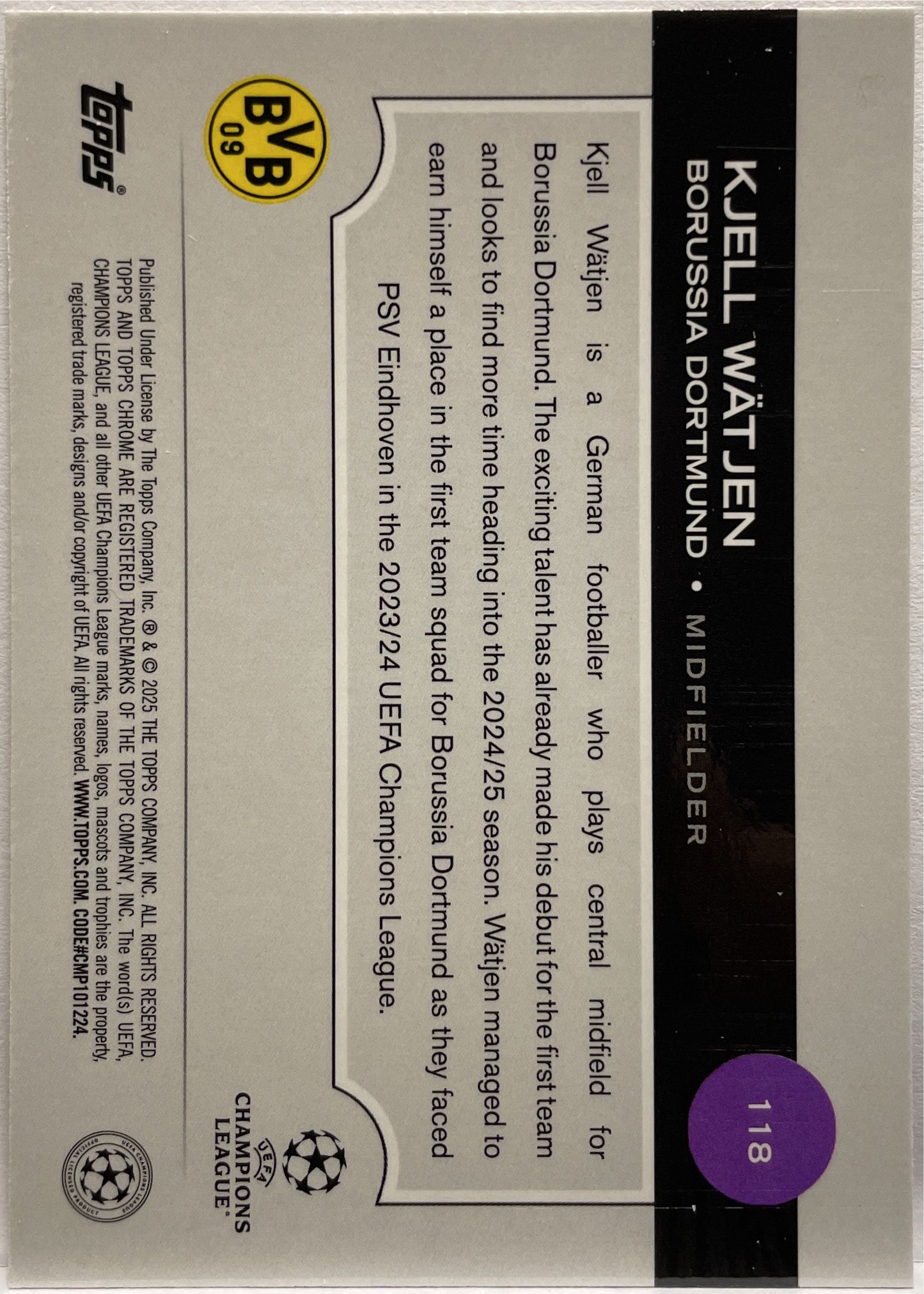 Kjell Watjen 169/175 Rookie Pink RayWave Topps Chrome UCC 2024/25