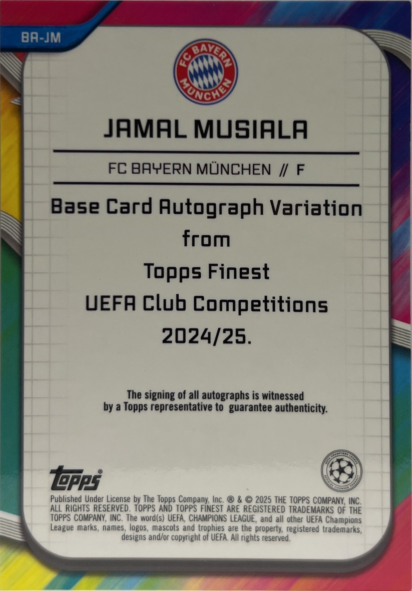 Jamal Musiala 67/75 Autograph Magenta Topps Finest UCC 2024/25