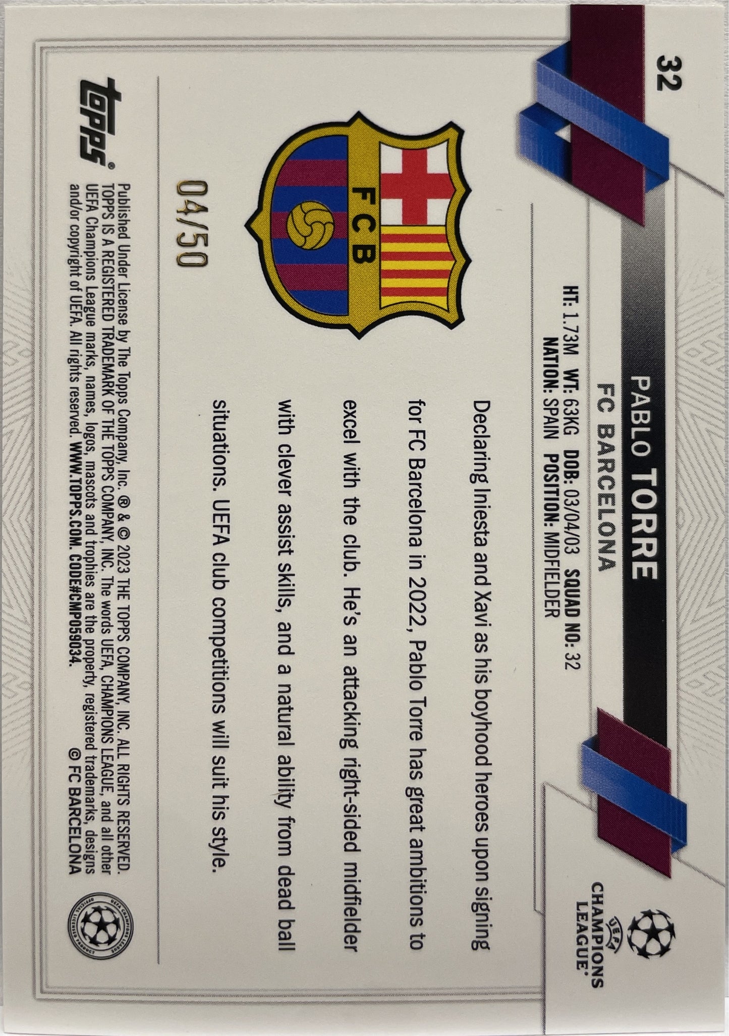 Pablo Torre 4/50 Rookie Gold Topps UCC 2022/23