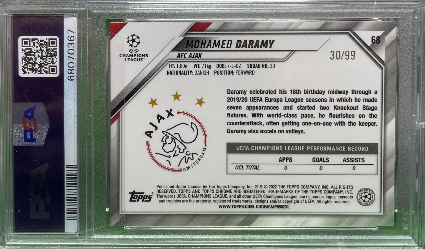 PSA 9 - Mohamed Daramy /99 Green Neon Wave Refractor Topps Chrome