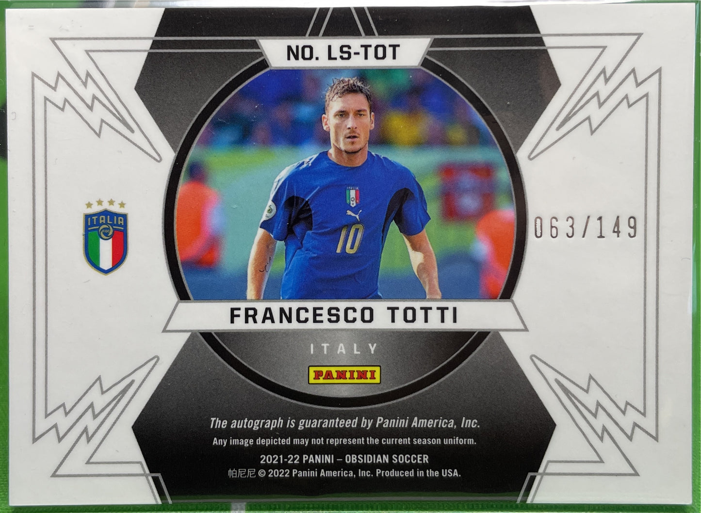 Francesco Totti 63/149 Autograph Lightning Strike Obsidian 2021/22