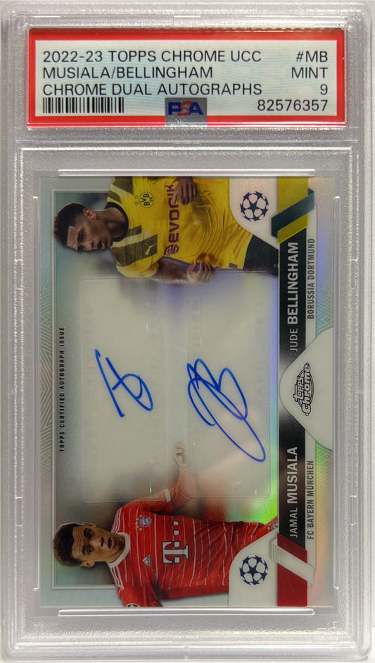 Jamal Musiala & Jude Bellingham Dual Autograph Topps Chrome UCC 2022/23 PSA 9