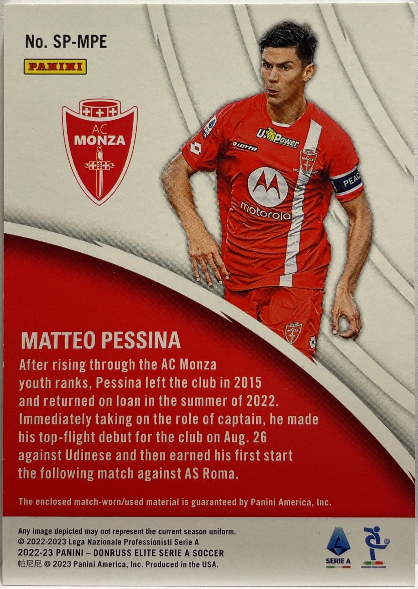 Matteo Pessina 29/49 Patch Worn Spark Plugs Donruss Elite Serie A 2022/23
