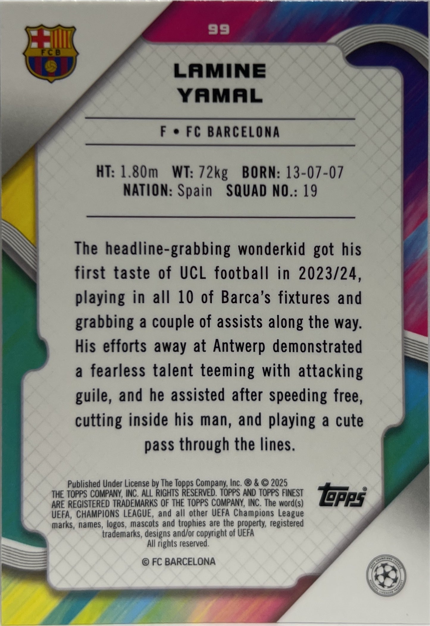 Lamine Yamal Topps Finest UCC 2024/25